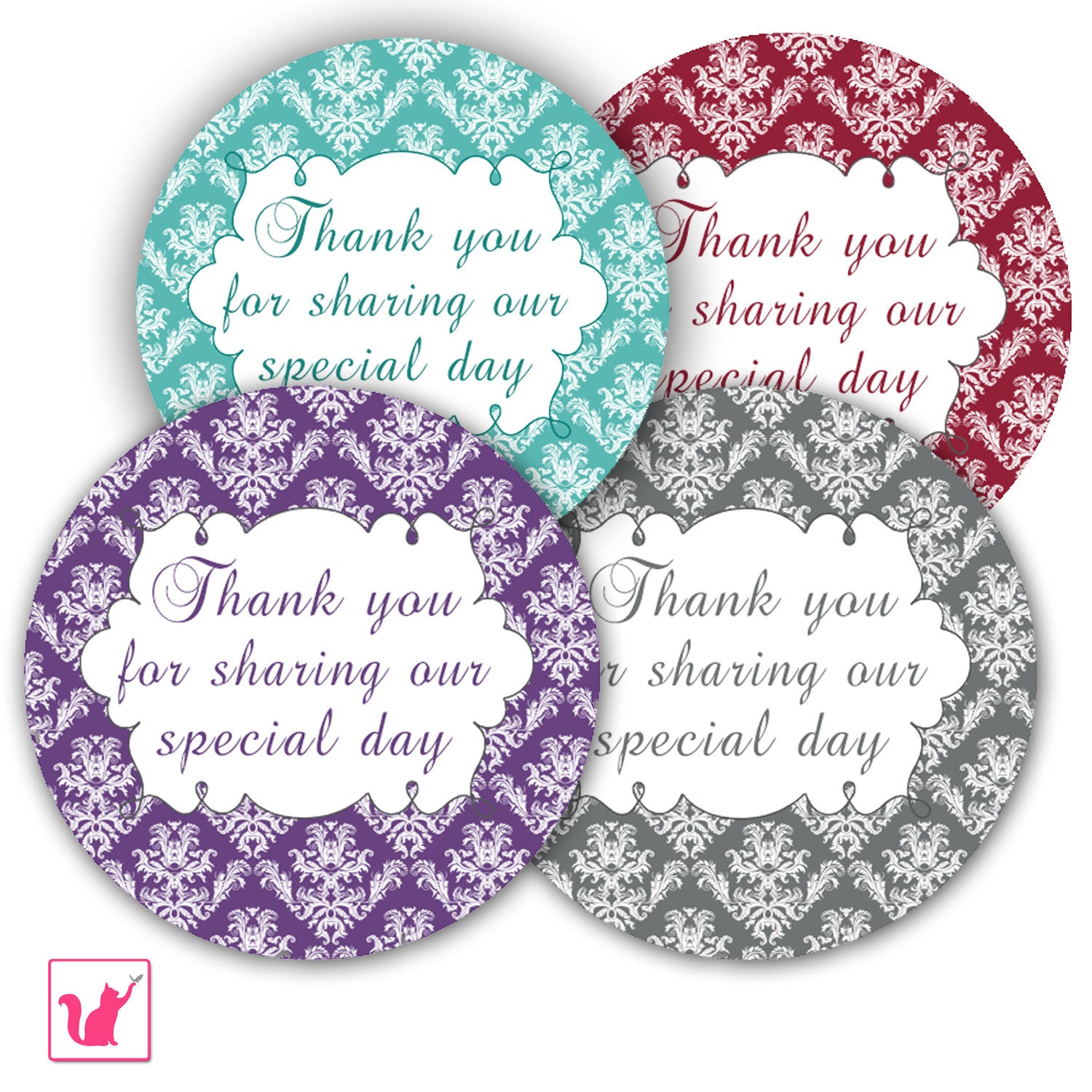 Damask Gift Favor Thank You Tag Label Sticker Bridal Shower Wedding