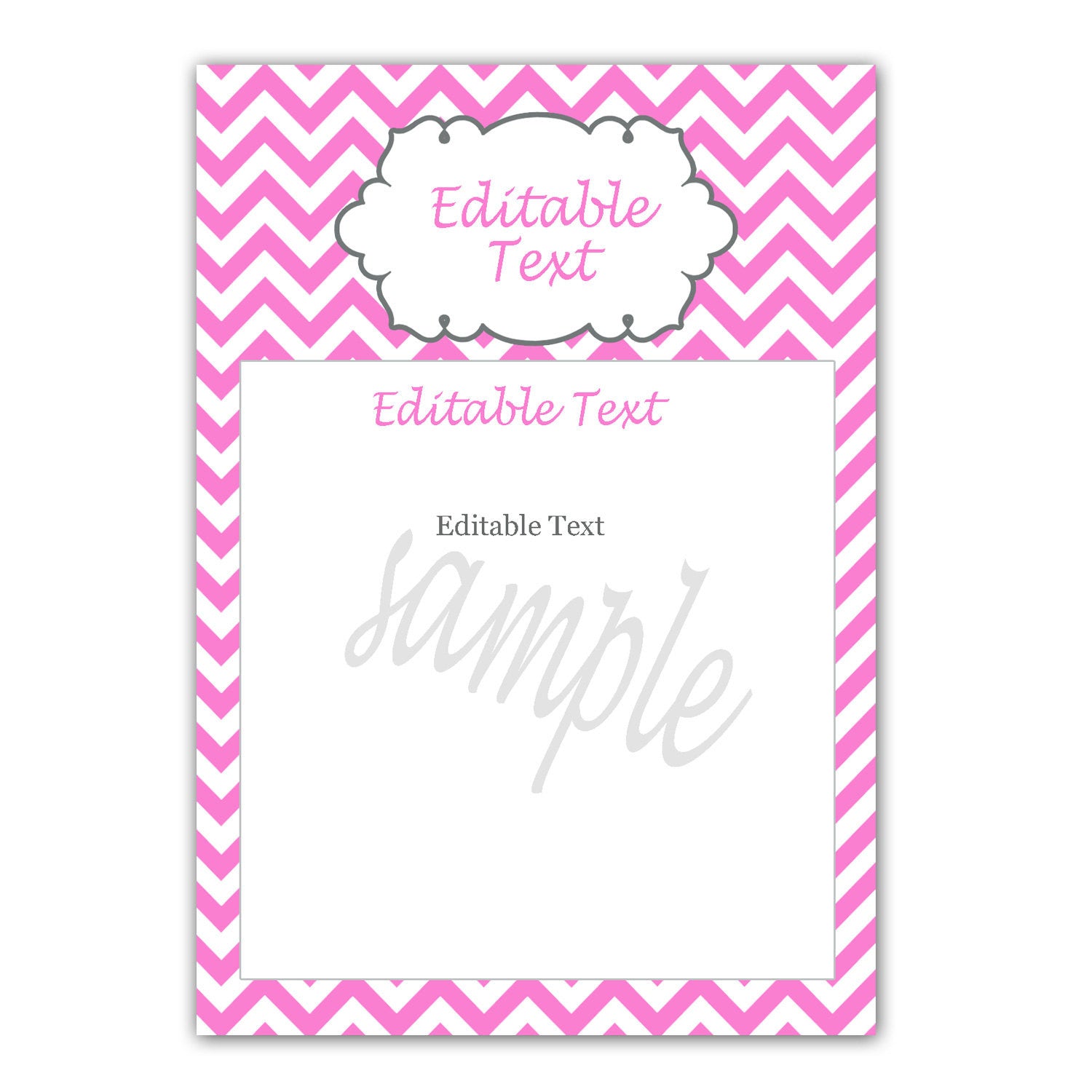 Pink White Chevron Invitation Thank You Card Birthday Baby Bridal Shower