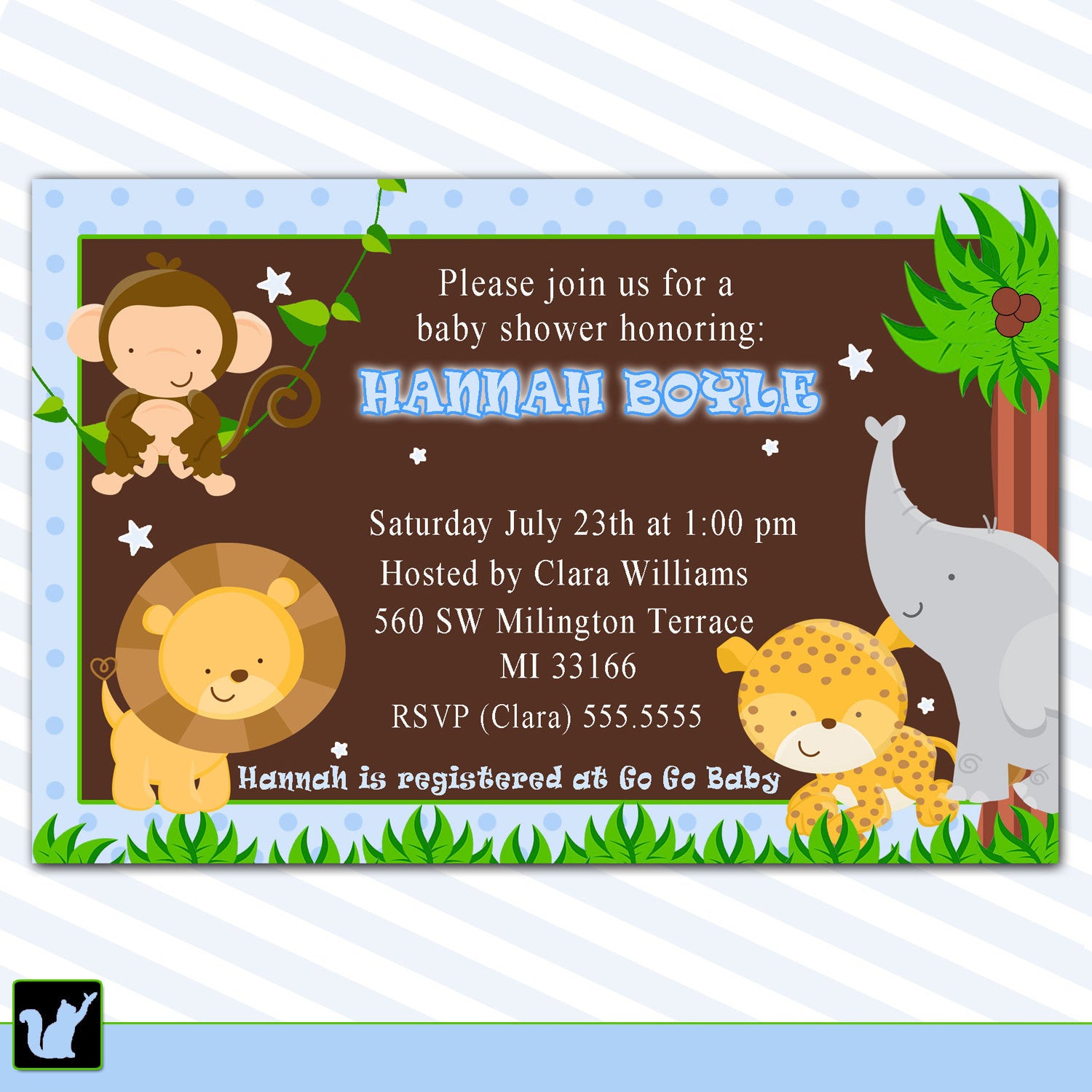 blue jungle baby shower invitation