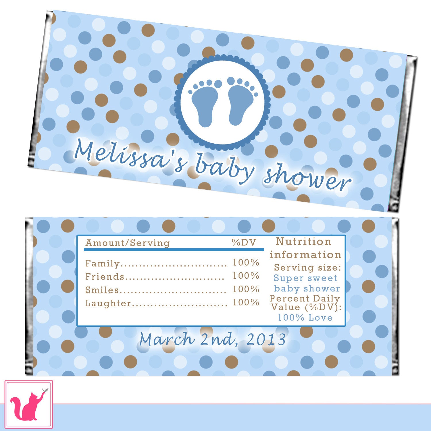 Candy Bar Wrapper Label Baby Shower Blue Brown