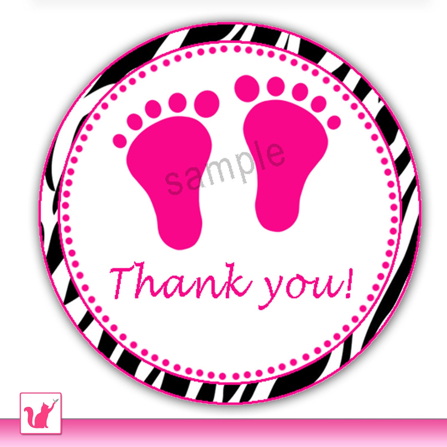 Footprints Baby Shower Favor Label Sticker Zebra Hot Pink Printable
