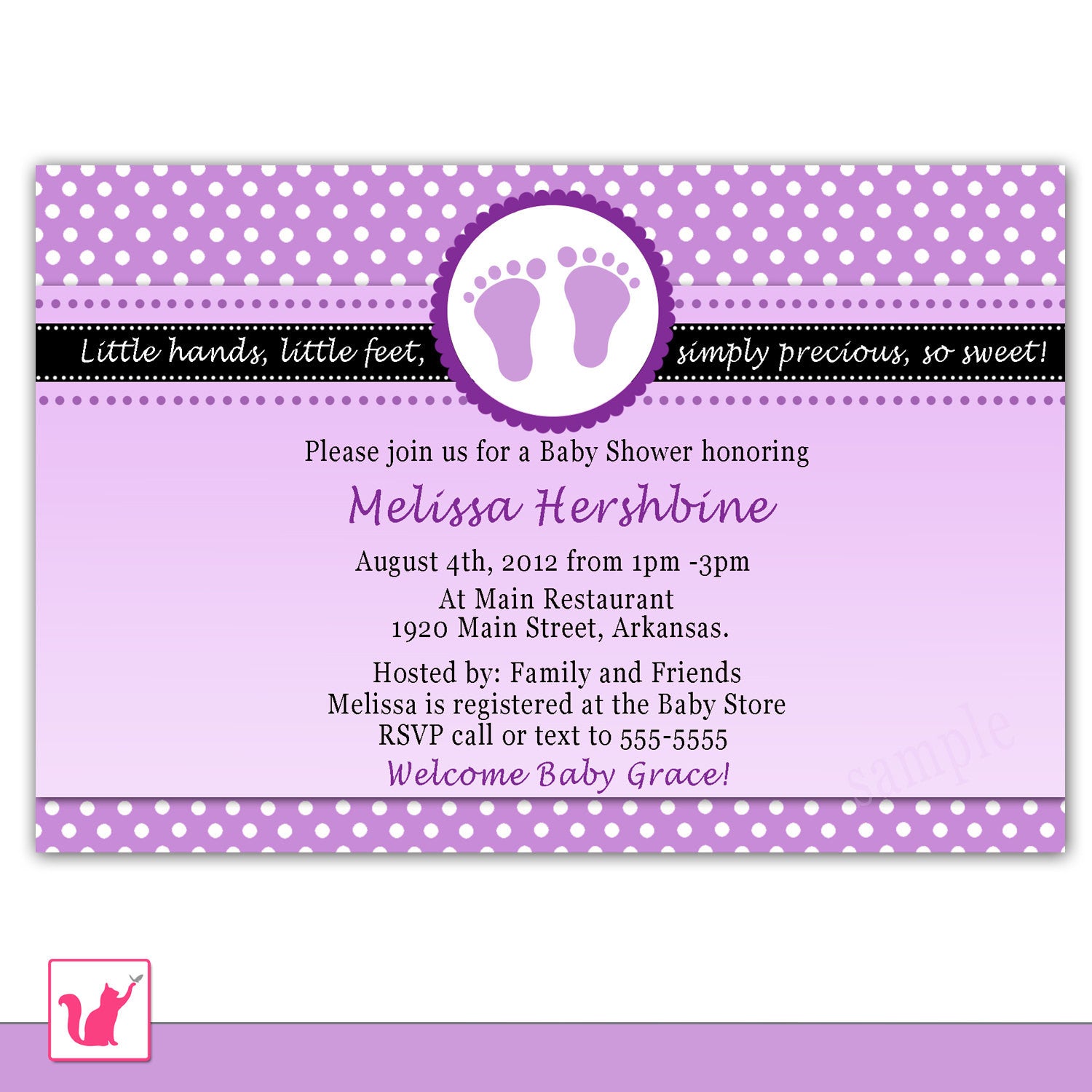 purple polka dots feet invitation