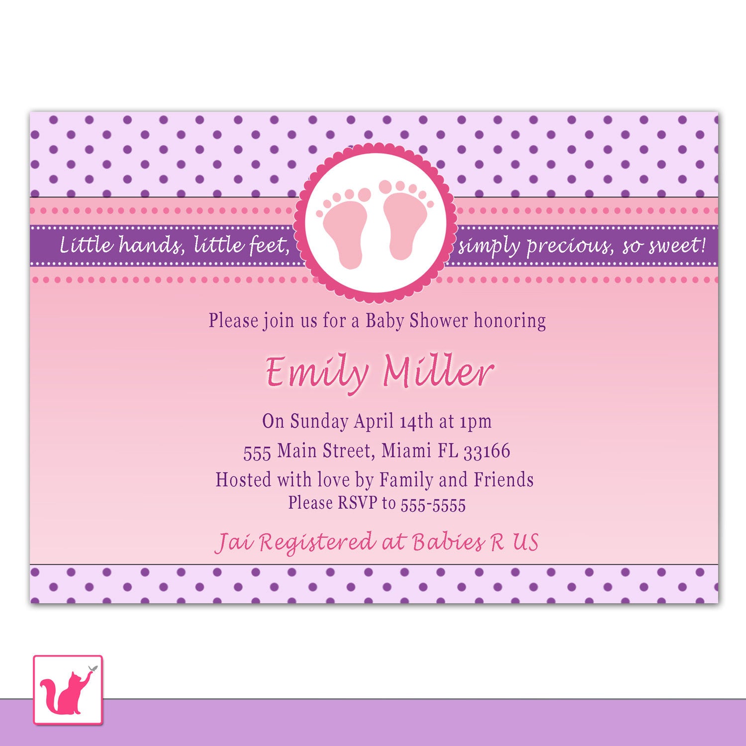 purple pink baby shower invitation