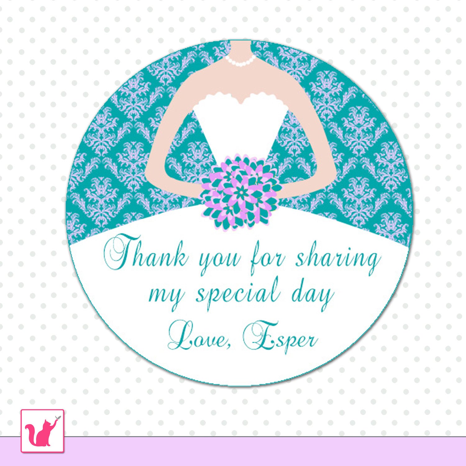 Teal Lavender Bridal Shower Wedding Thank You Tag Label Sticker Sweet 16