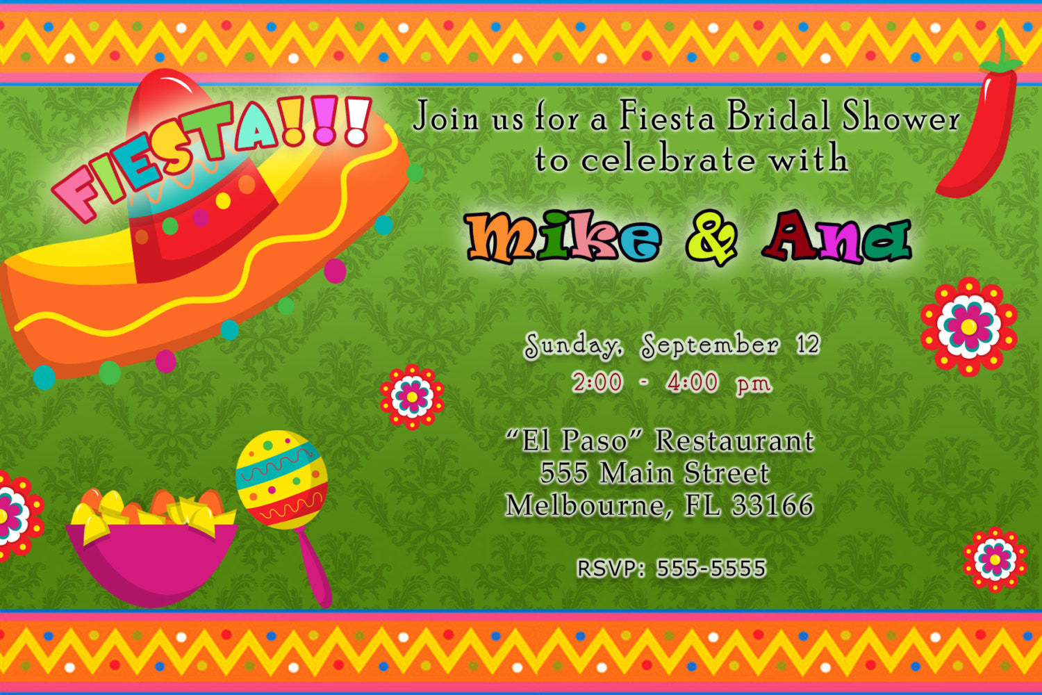 Mexican Fiesta Bridal Shower Invitation Green Printable