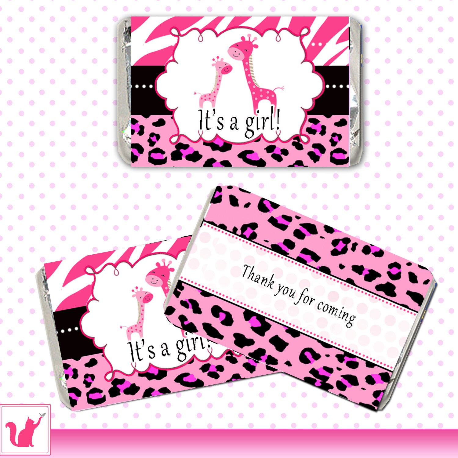 Pink Black Giraffe Mini Candy Wrapper Baby Girl Shower