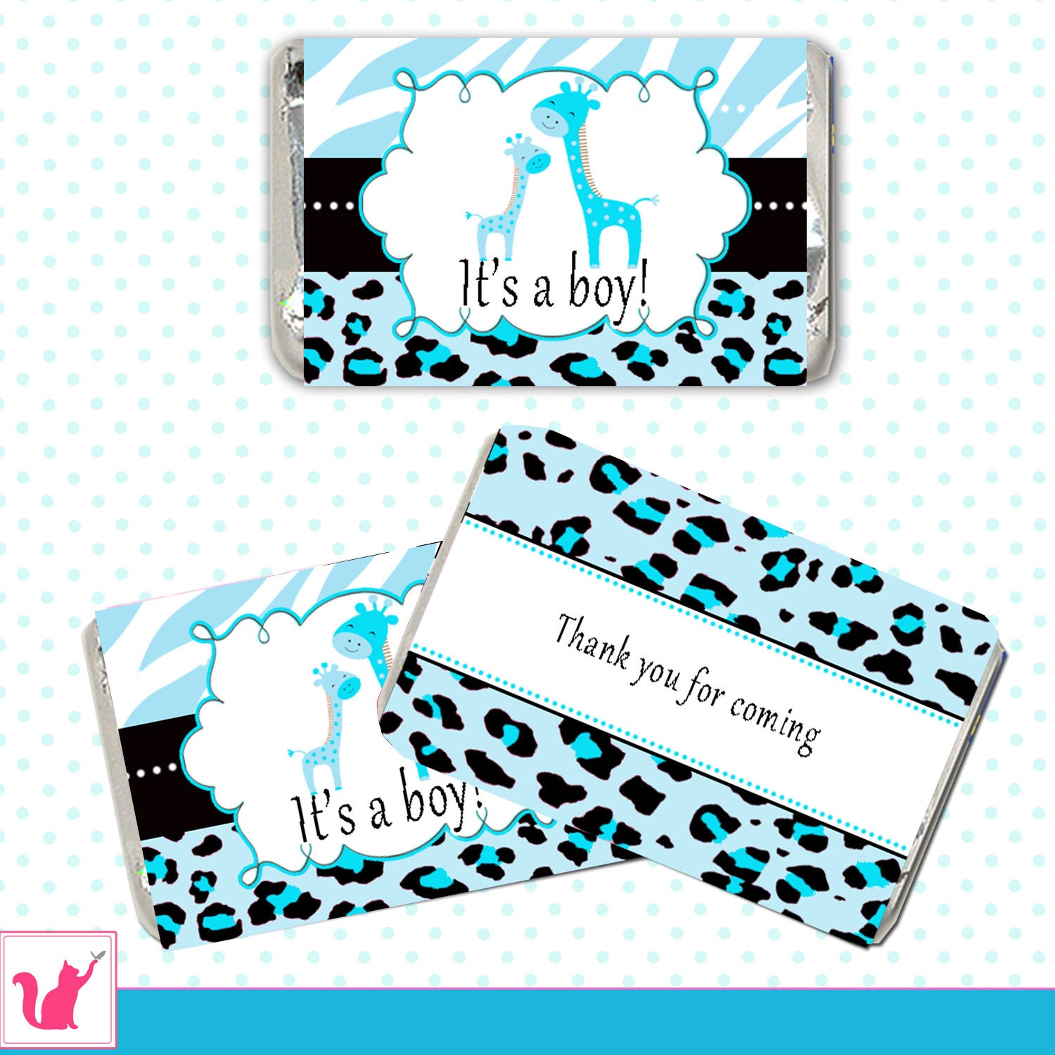 Giraffe Mini Candy Bar Labels Baby Boy Shower Turquoise Blue