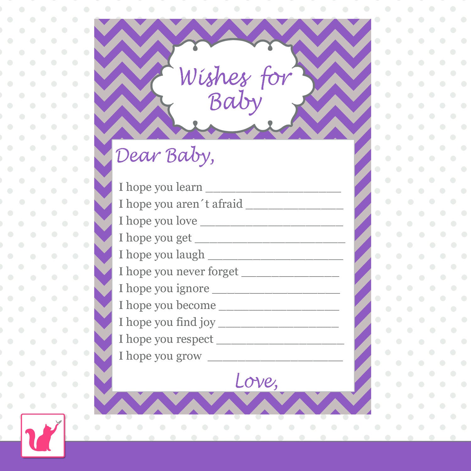 Wishes for Baby Card Purple Grey