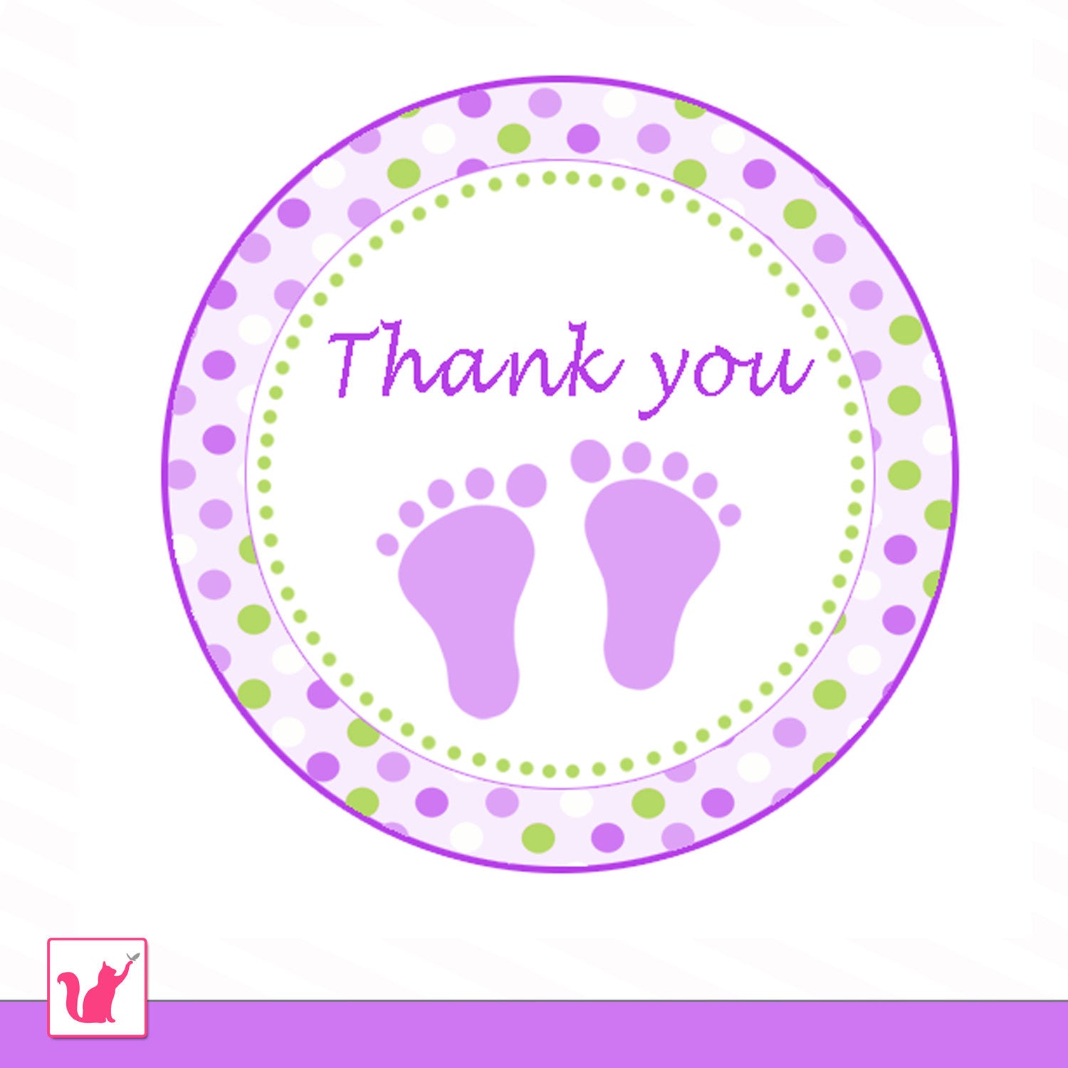 Footprints Purple Green Baby Shower Favor Label Tag Printable