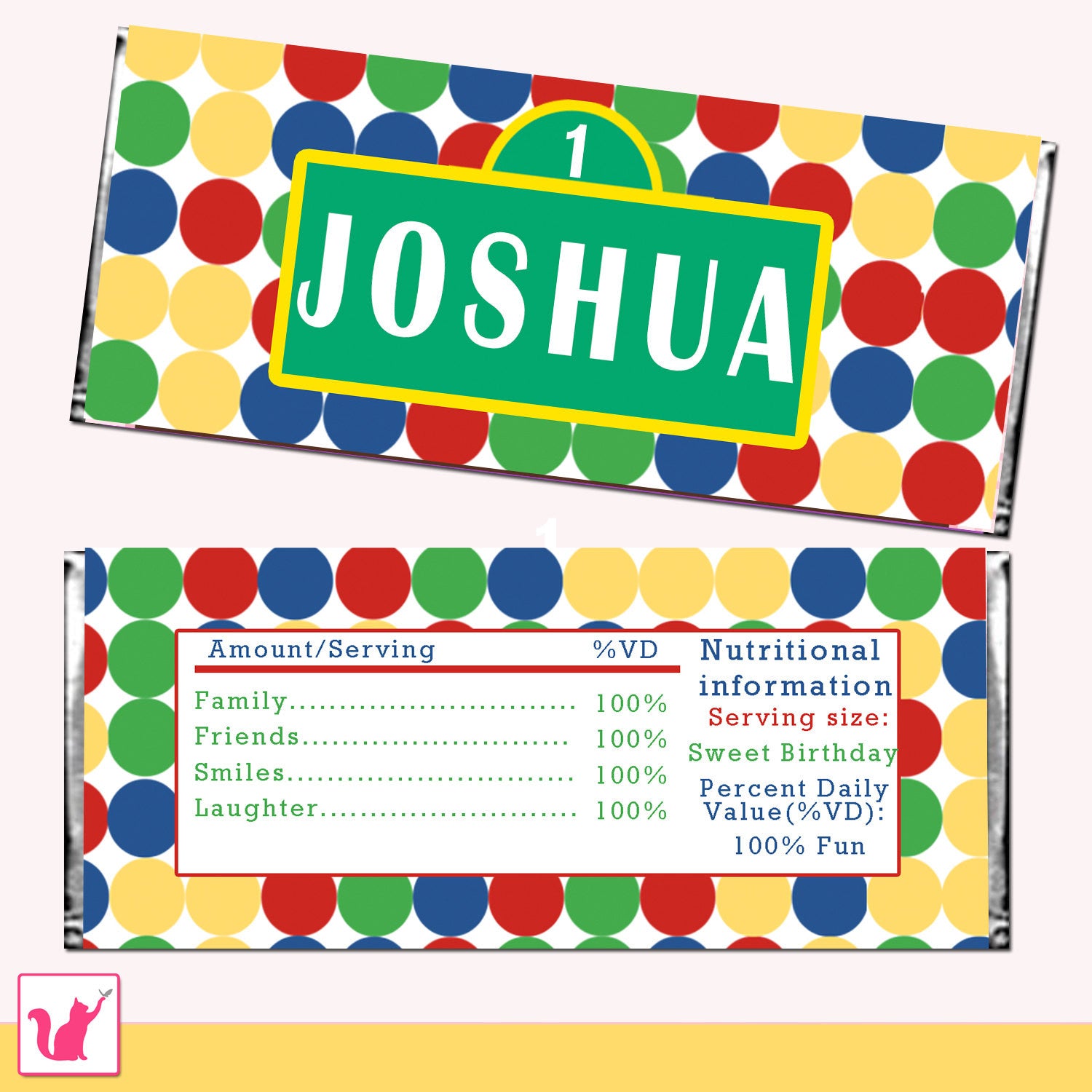 Polka Dots Candy Bar Wrapper Label Birthday