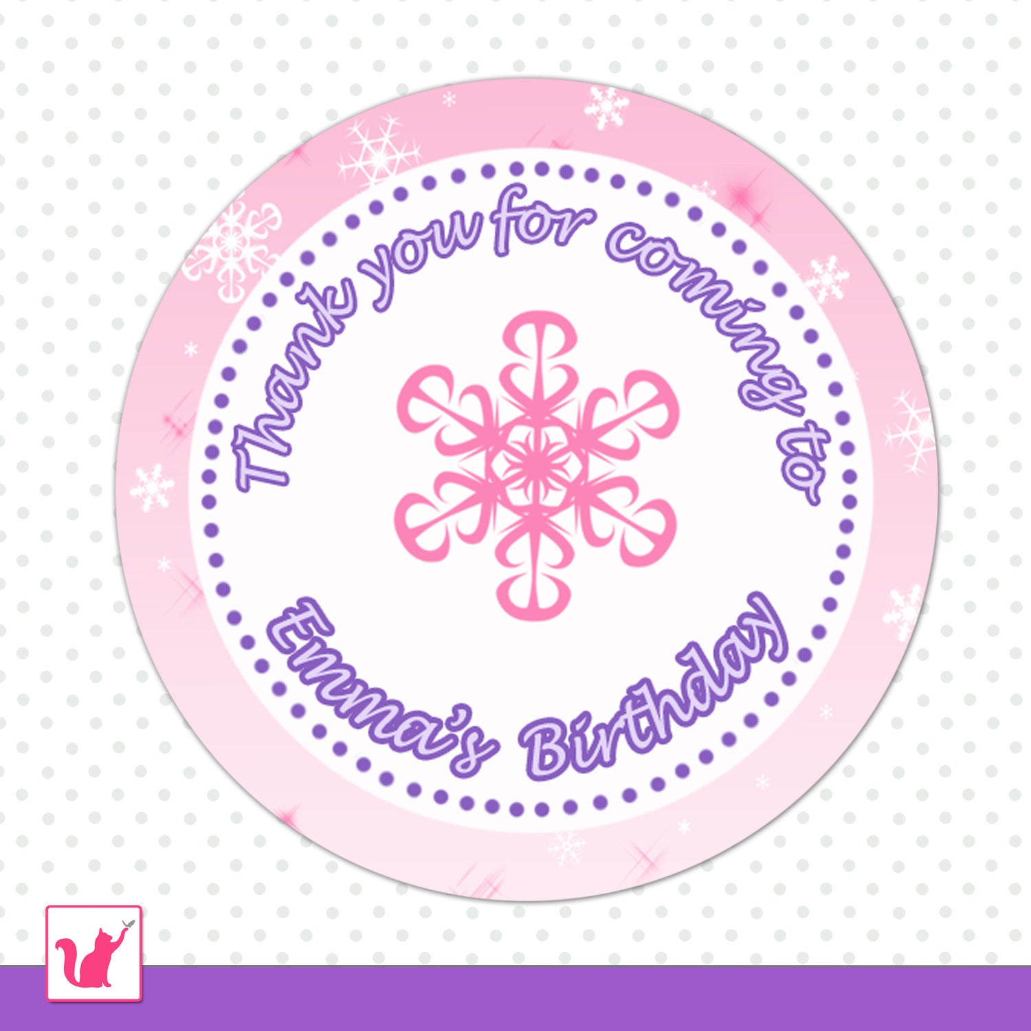 Winter Purple Pink Thank You Tag Favor Label Sticker Birthday Baby Shower