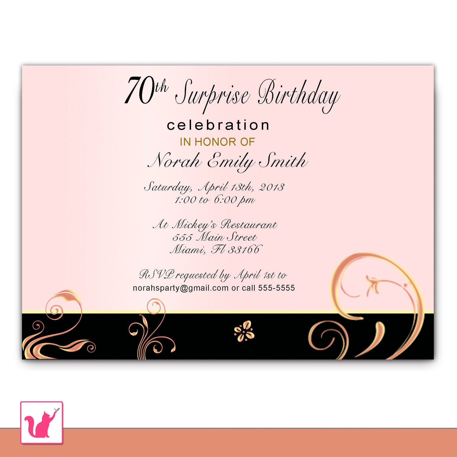 Adult Birthday Invitation Coral Pink Floral
