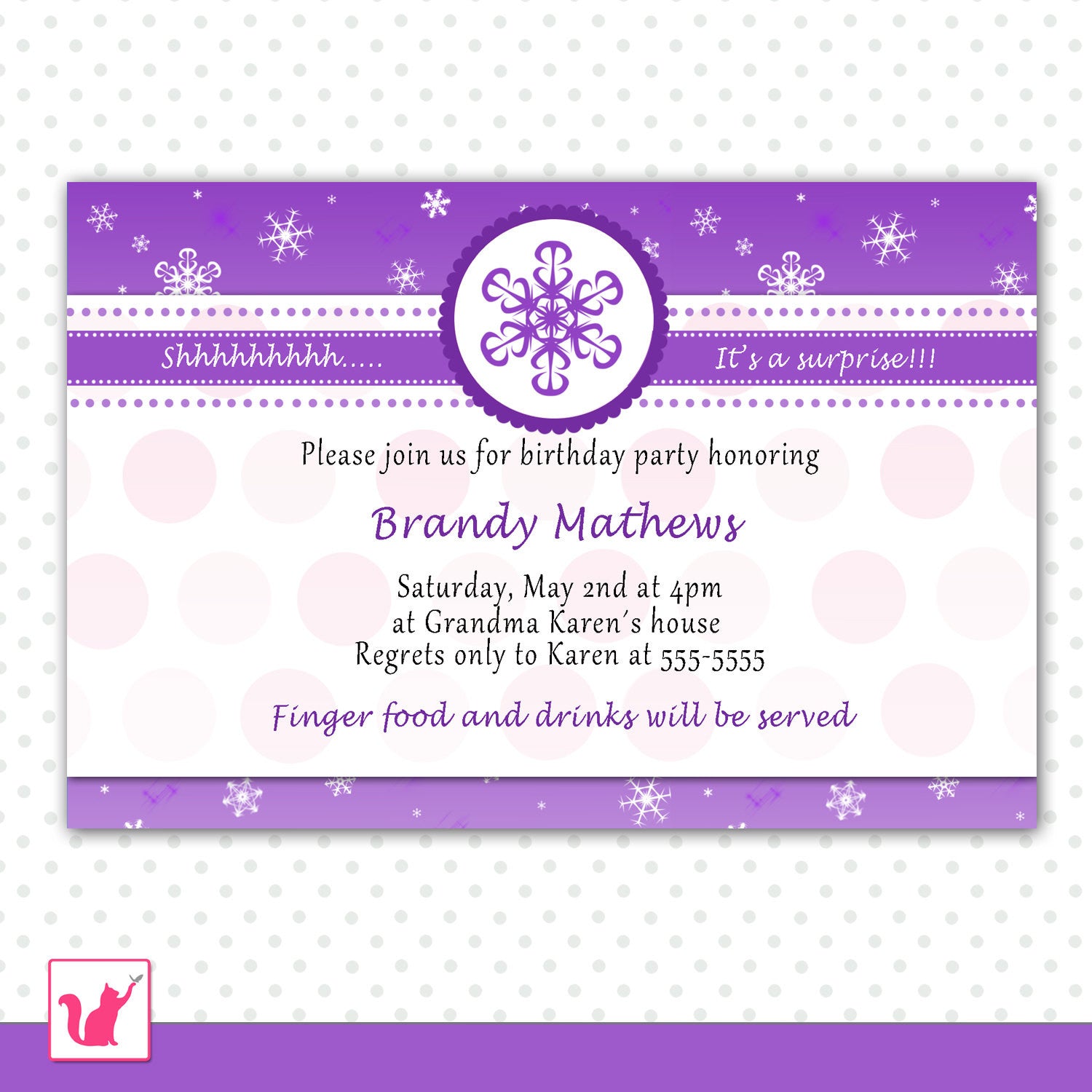 Adult Birthday Invitation Purple Winter Wonderland