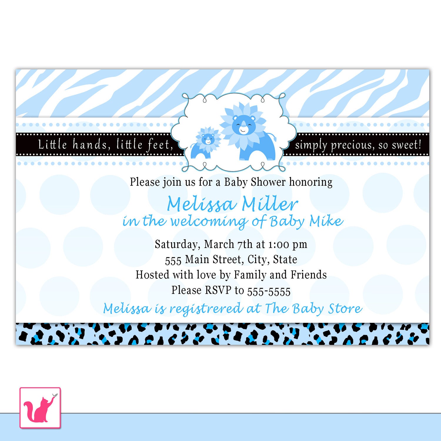 Lion and Cub Invitation Baby Boy Shower Blue