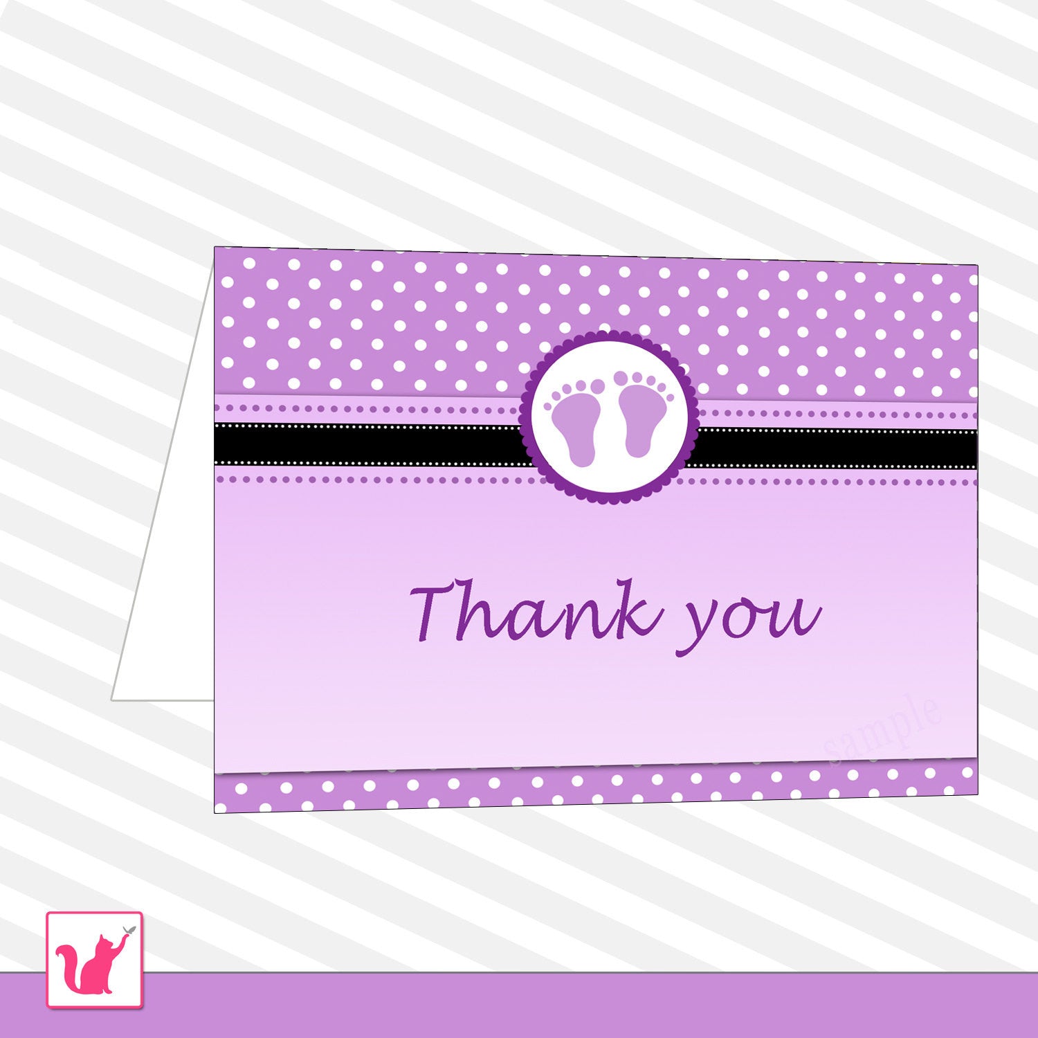 Footprints Baby Shower Thank You Card Purple