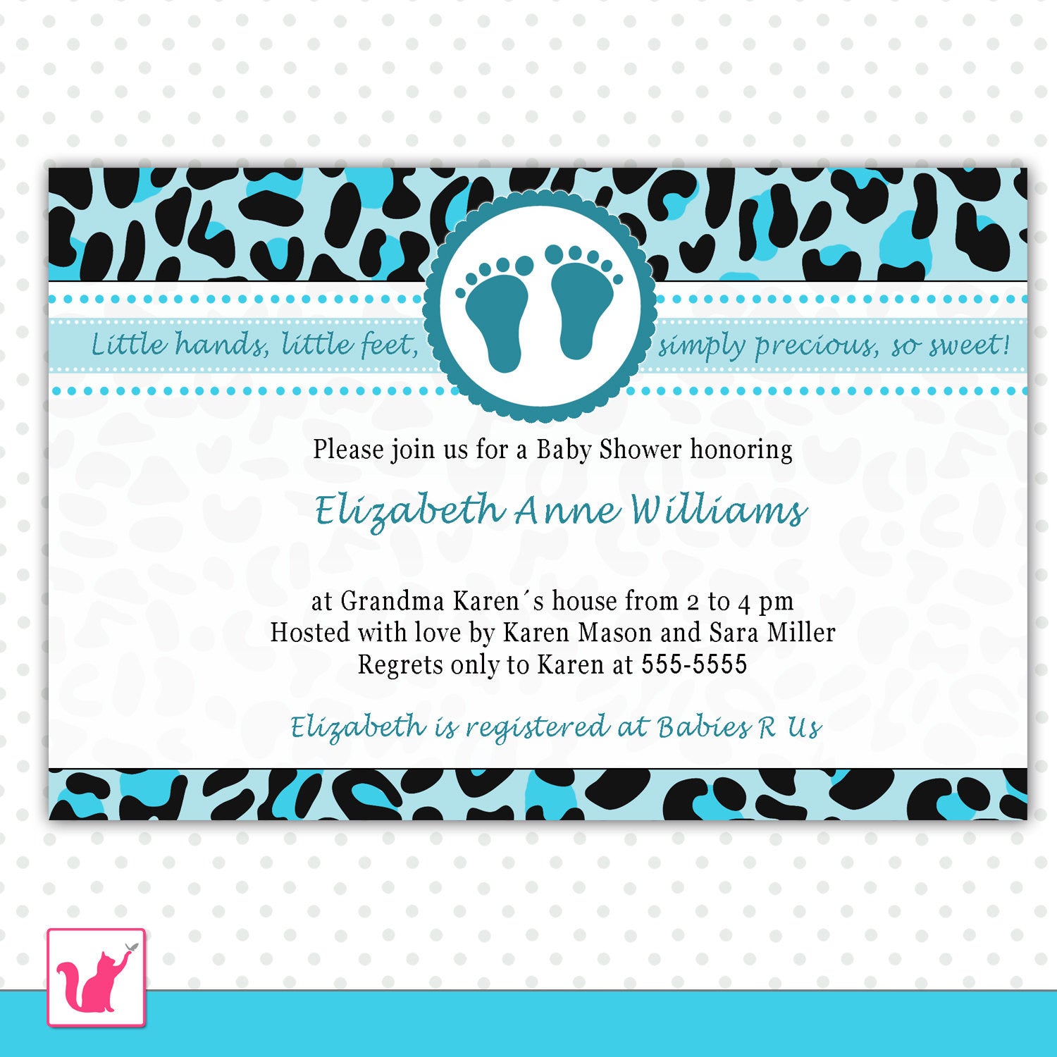 Leopard Invitation Baby Boy Shower Teal Black