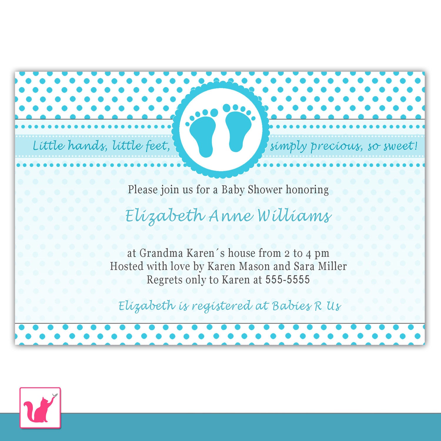 turquoise polka dot baby shower invitation
