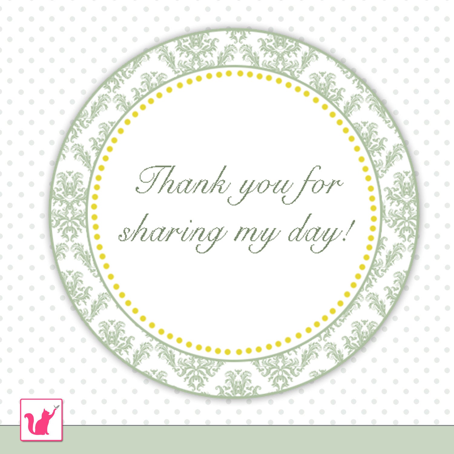 Seg Green Damask Birthday Thank You Tag Sticker Baby Bridal Shower