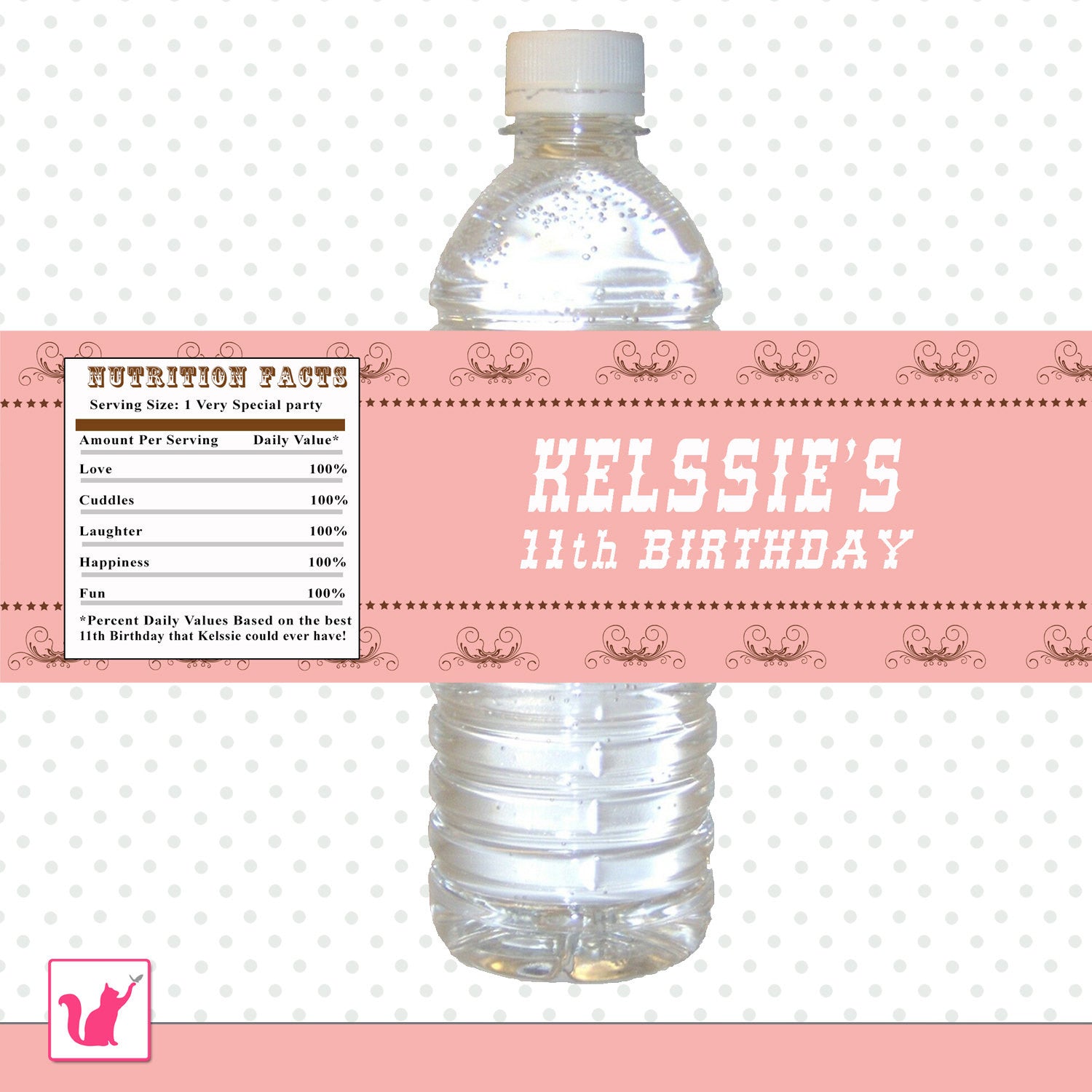 Coral Pink Cowgirl Bottle Label Birthday Baby Shower