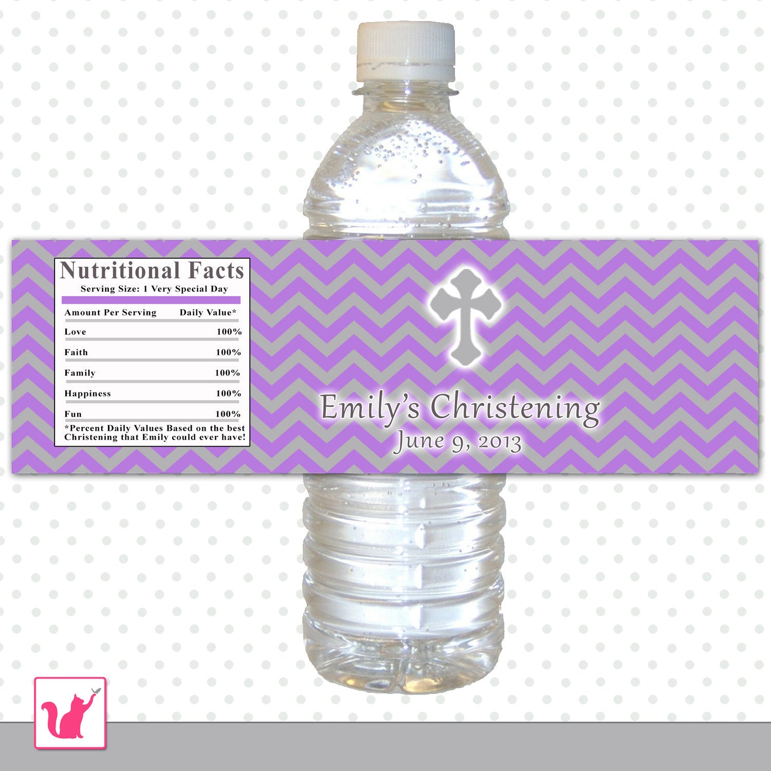 Girl Baptism Christening Bottle Label Purple