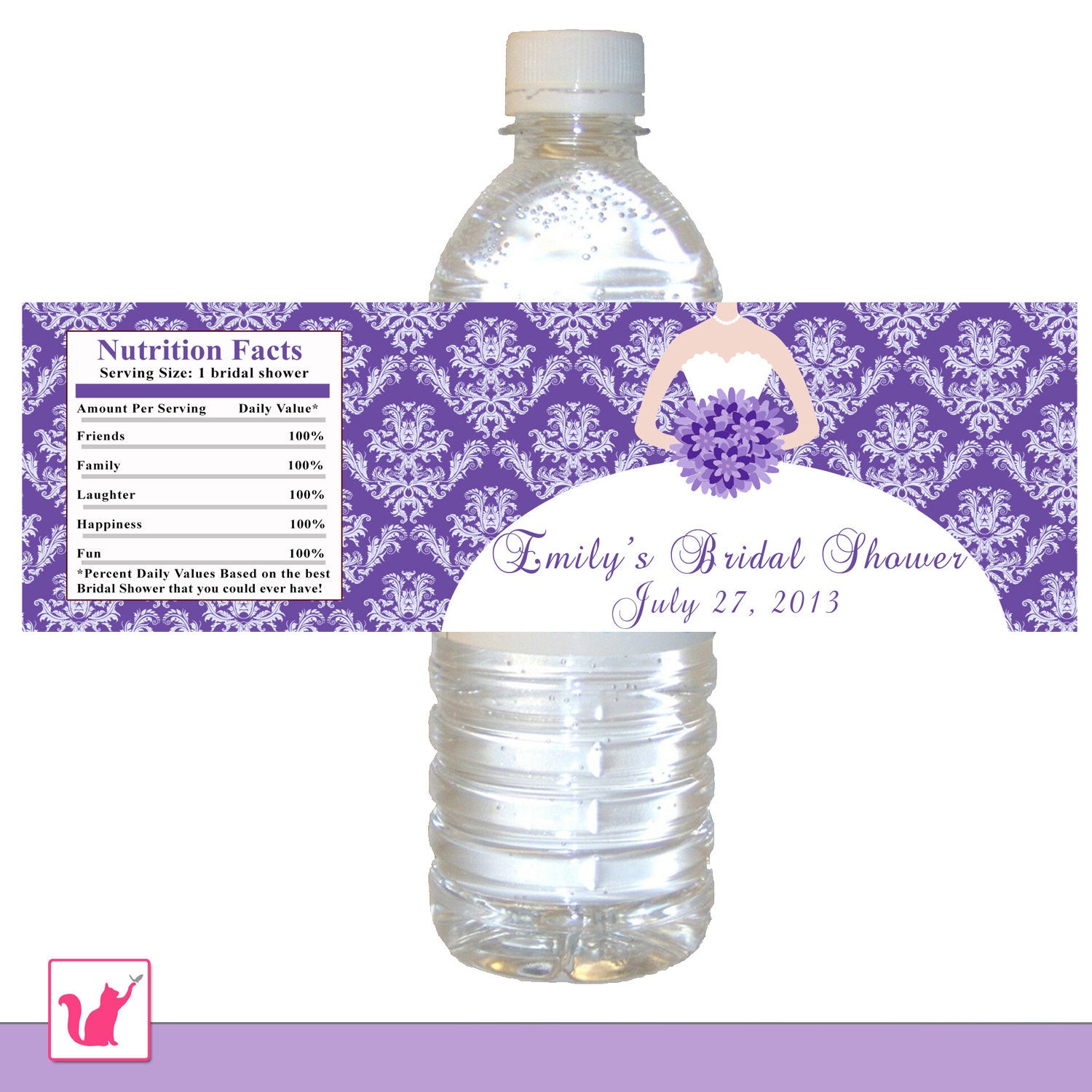 Purple Dress Bridal Shower Bottle Label