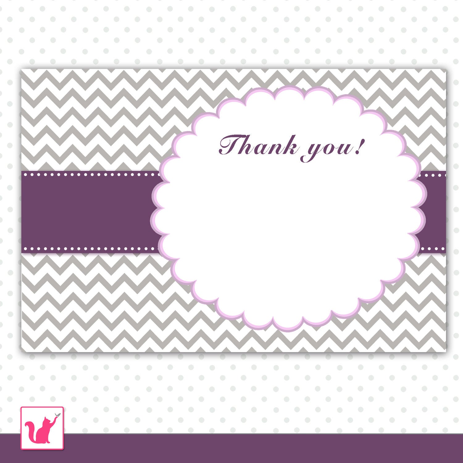 INSTANT DOWNLOAD Gray Chevron Purple Blank Party Thank You Card Note - Zig Zag Birthday Party Favors Baby Shower Favors Party Items