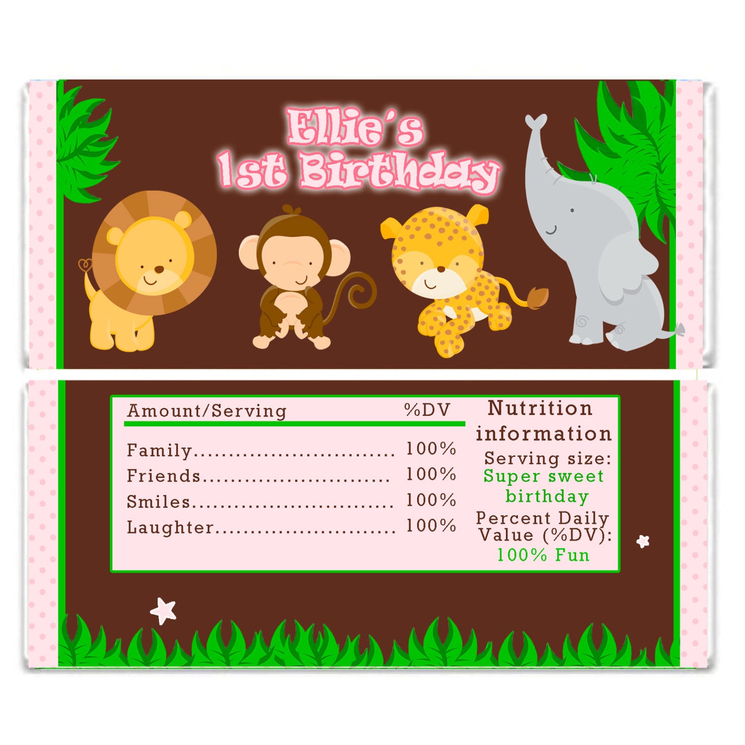 Pink Jungle Candy Bar Wrapper Label