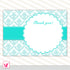 Teal damask thank you card wedding. bridal shower printable
