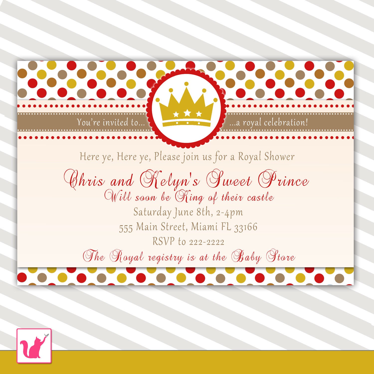 Prince Baby Shower Invitation & Bring a Book Card Gold Red