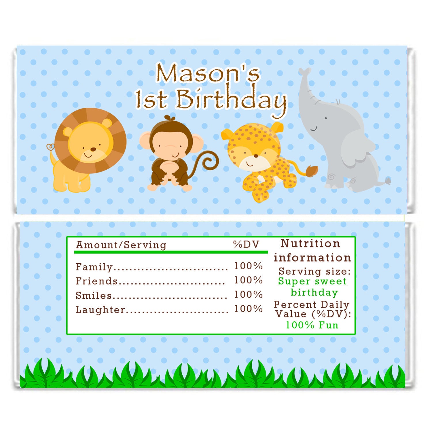 Blue Jungle Candy Bar Wrapper Label Birthday Baby Shower