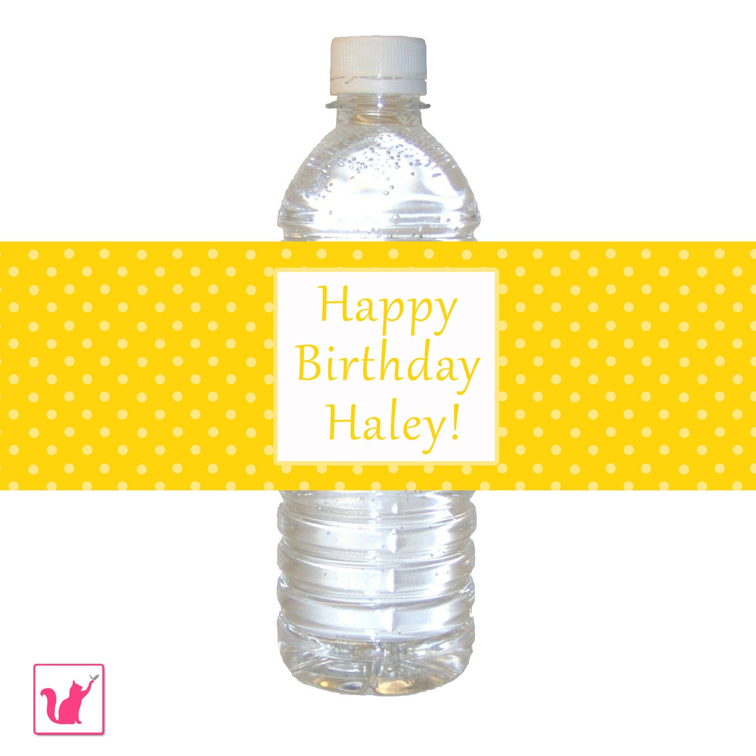 Yellow Polka Dots Bottle Label Birthday Baby Shower
