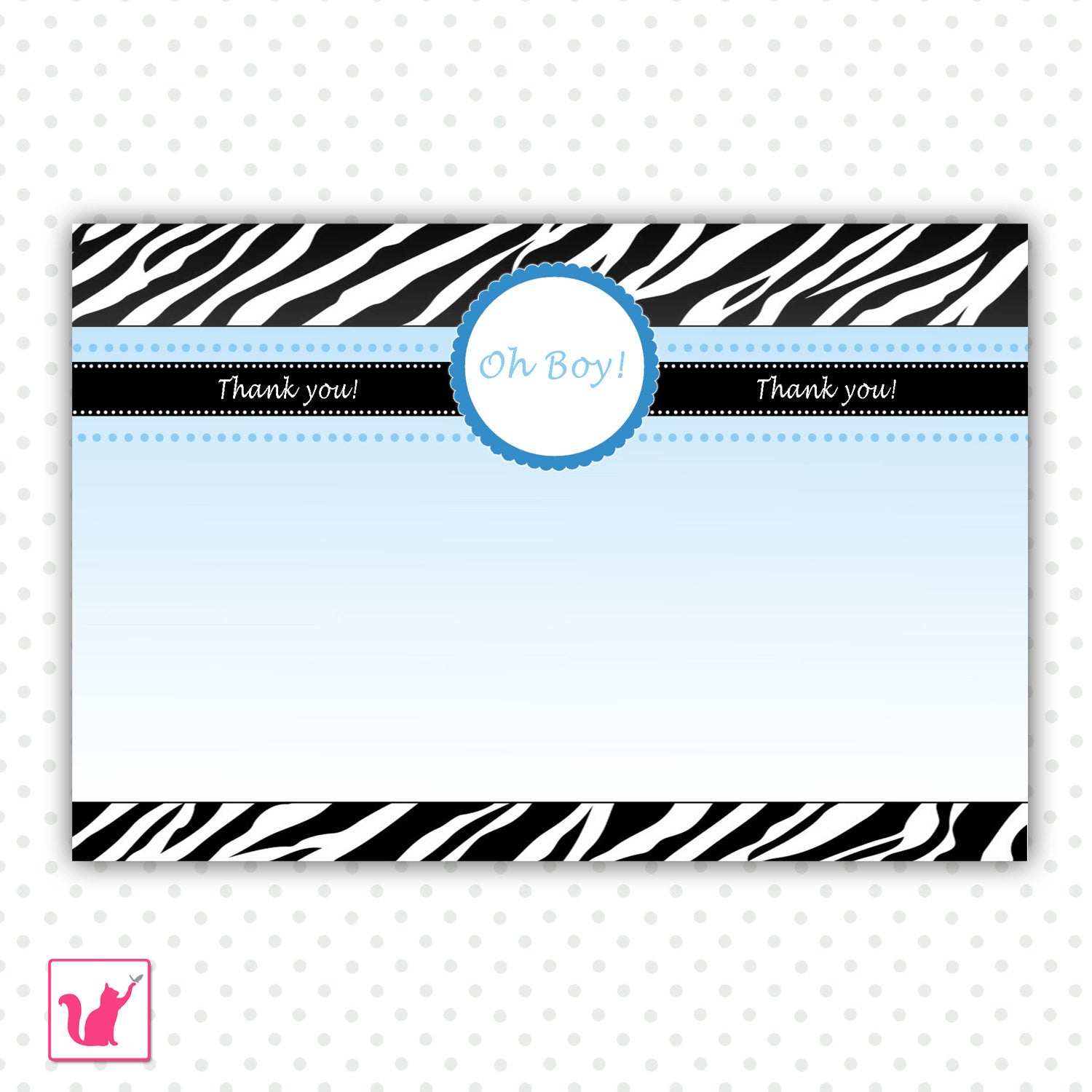 Zebra Thank You Note Baby Boy Shower Digital Card Printable File, Blue Black Zebra Baby Shower INSTANT DOWNLOAD
