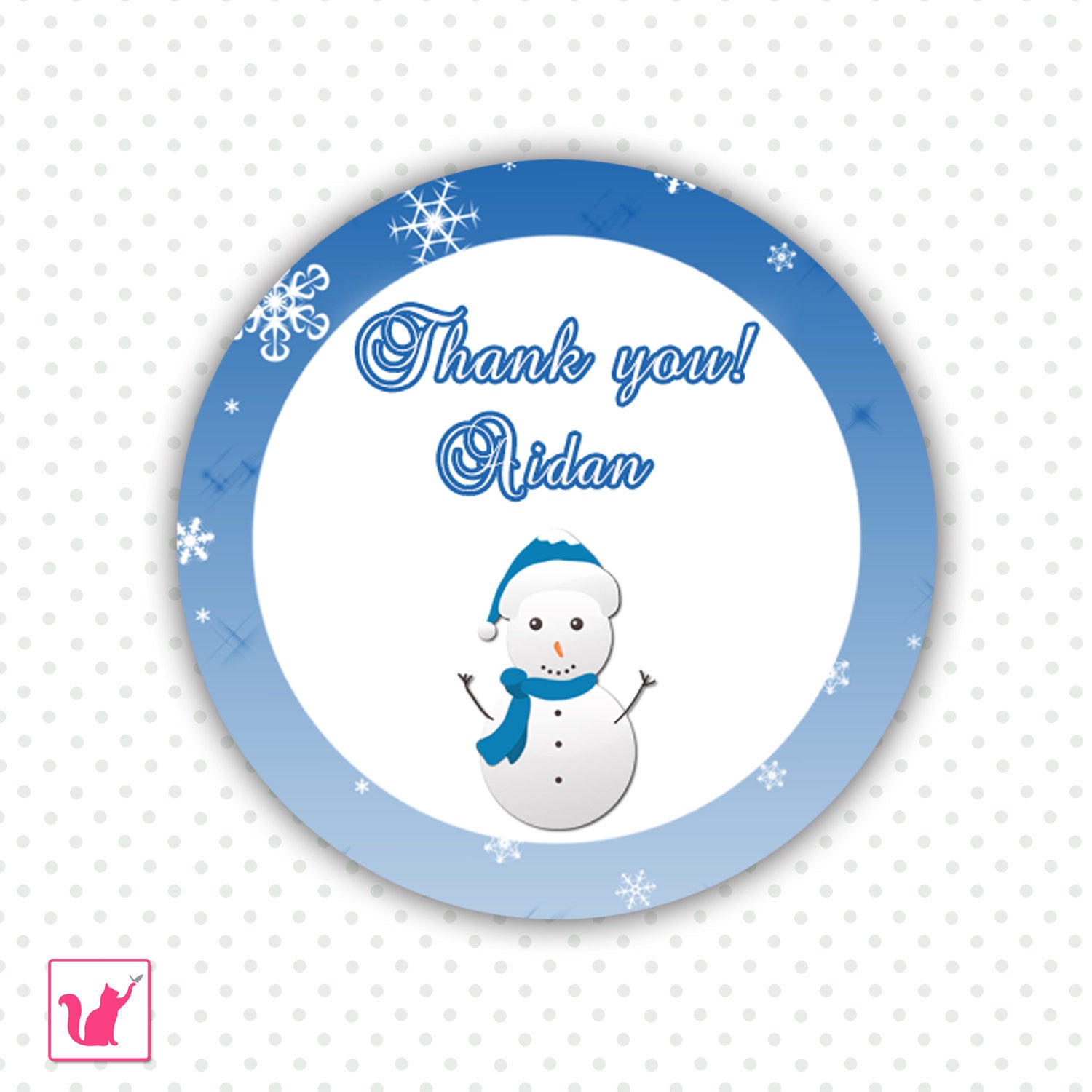 Winter Snowman Thank You Tag Favor Label Birthday Baby Shower Blue