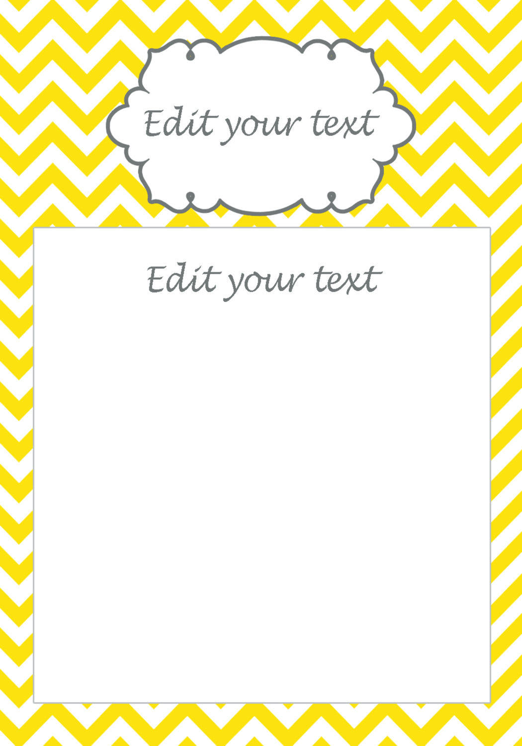 Yellow Chevron Blank Invitation Thank You Card Bridal Baby Shower Birthday