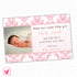 Girl Baby Birth Announcement Photo Card Pink Damask