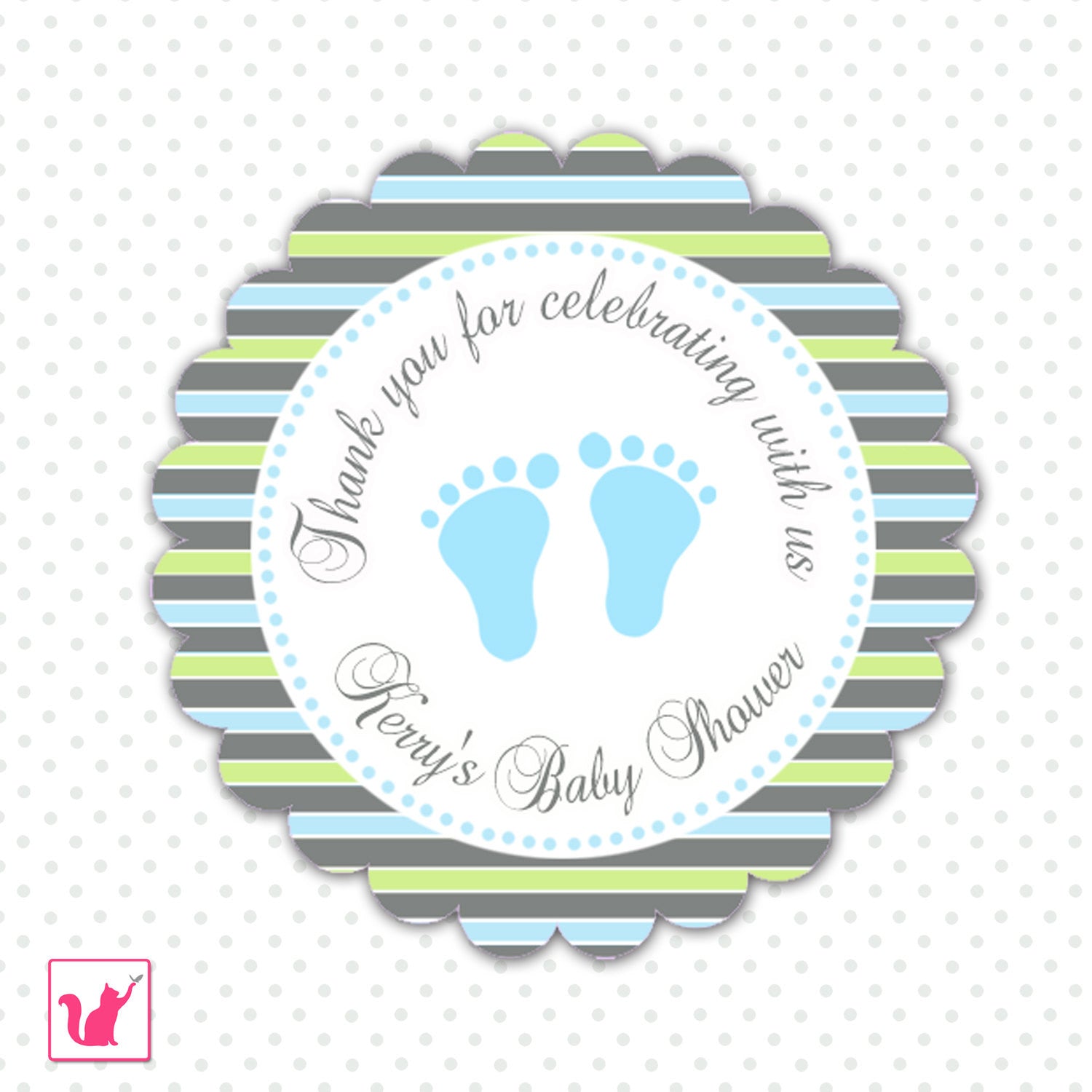 Stripes Grey Blue Thank You Tag Favor Label Sticker Baby Boy Shower
