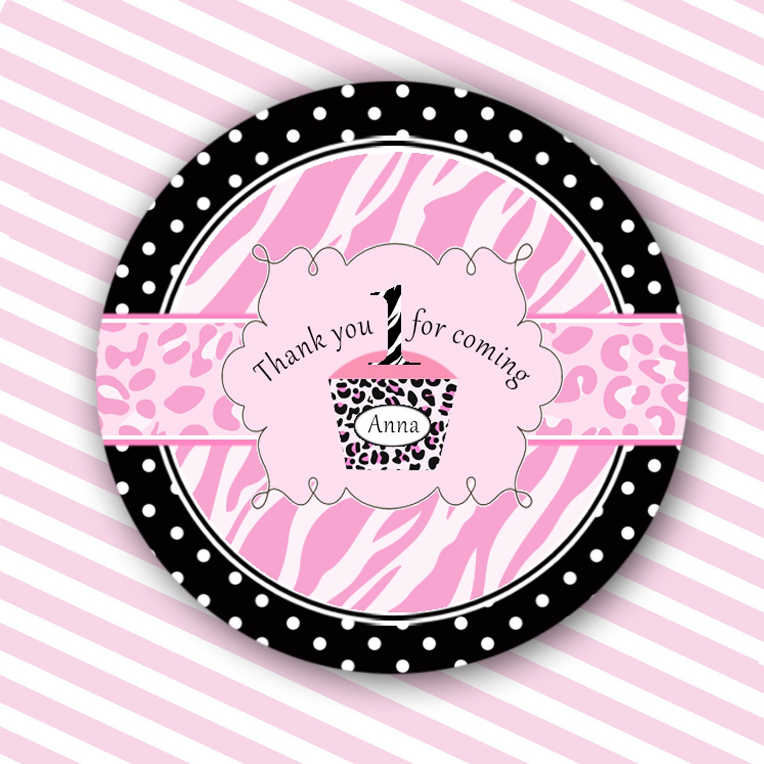 Diva Zebra Girl Birthday Thank You Tag Label Sticker Pink Black