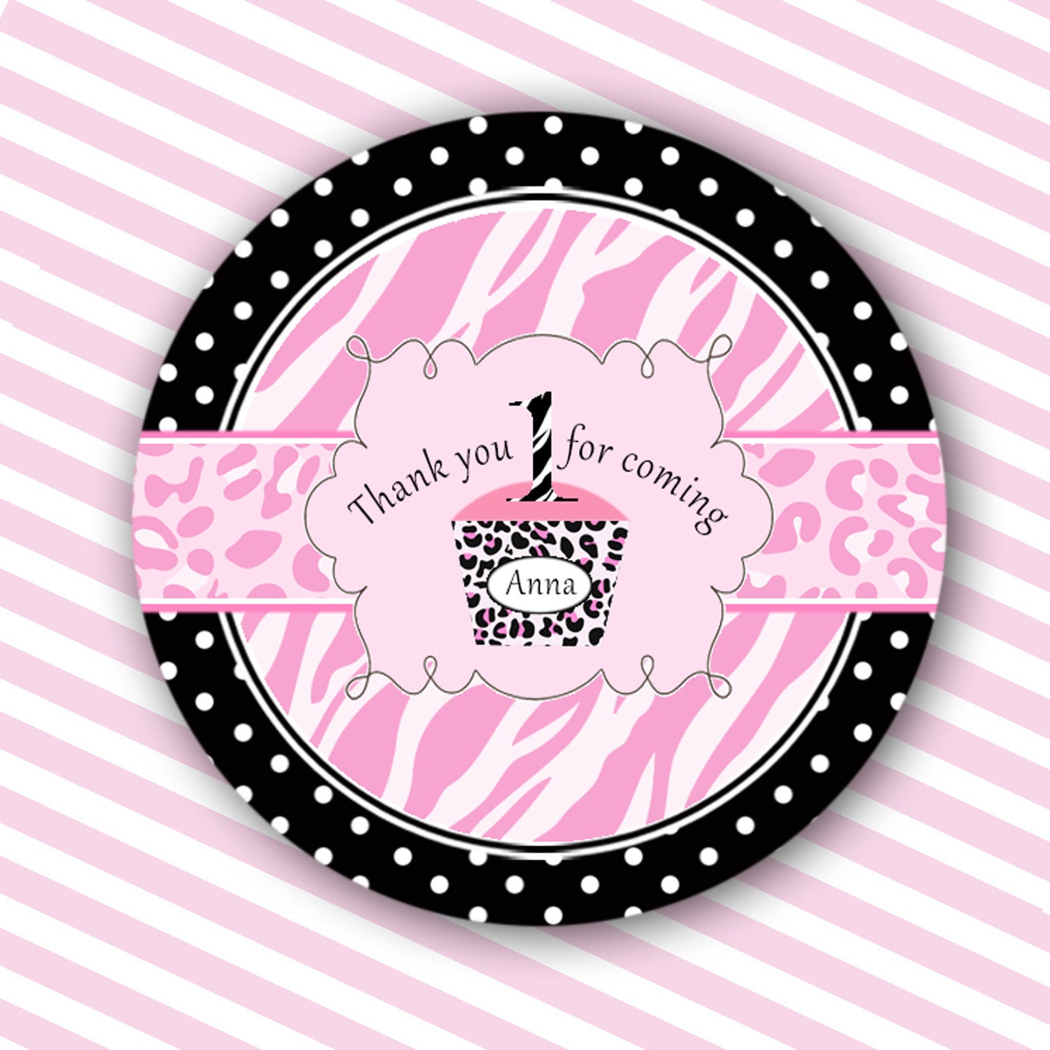 Diva Zebra Girl Birthday Thank You Tag Label Sticker Pink Black