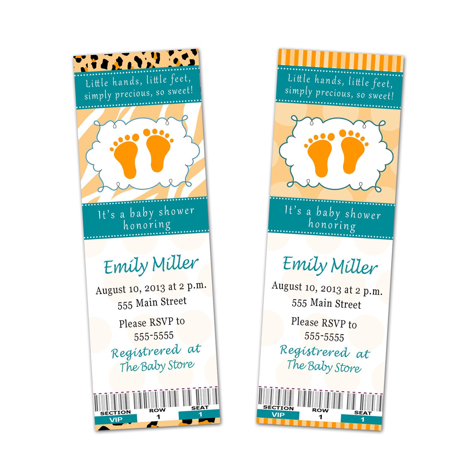 Baby Shower Ticket Invitation Orange Teal Unisex