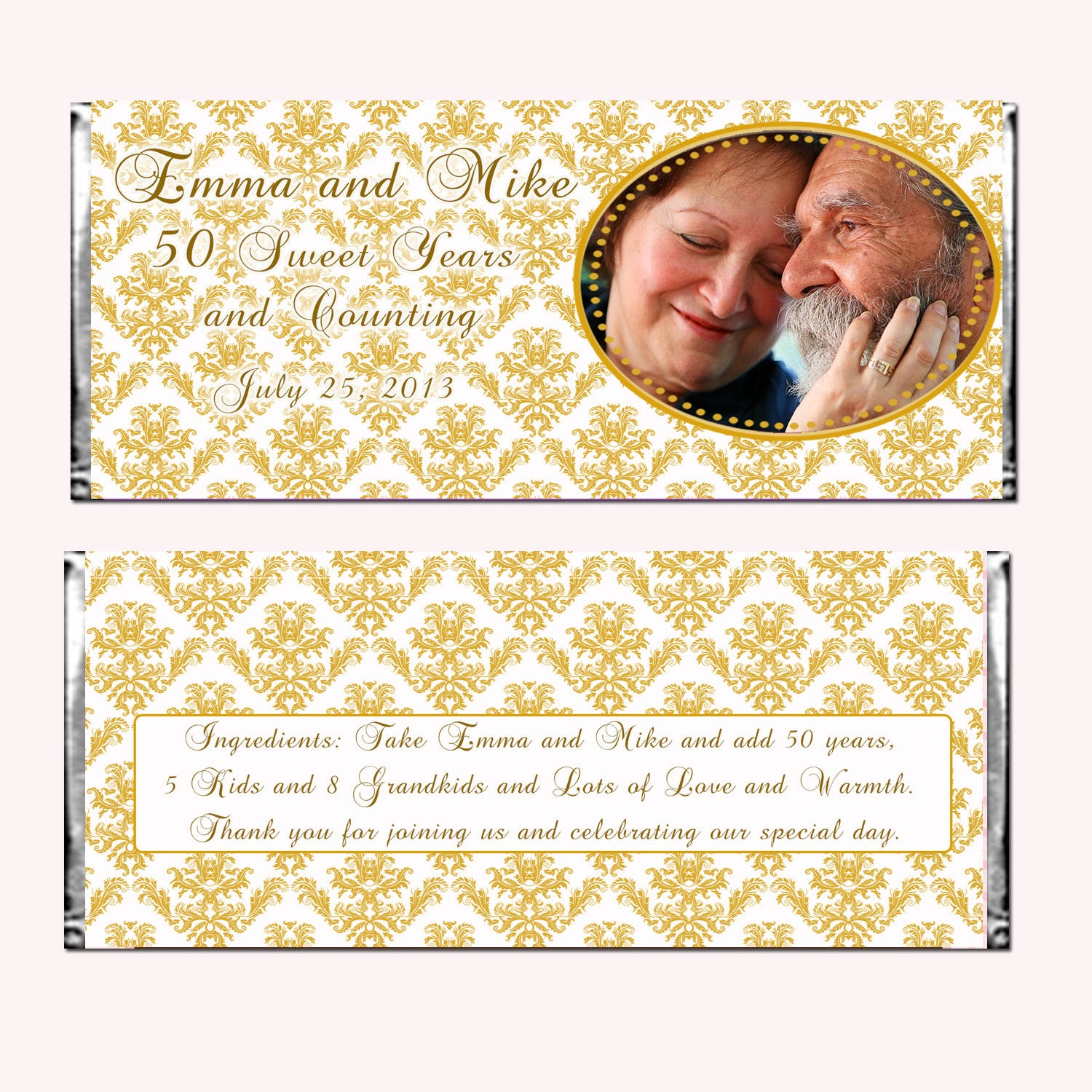 Golden 50th Wedding Anniversary Candy Label Wrapper