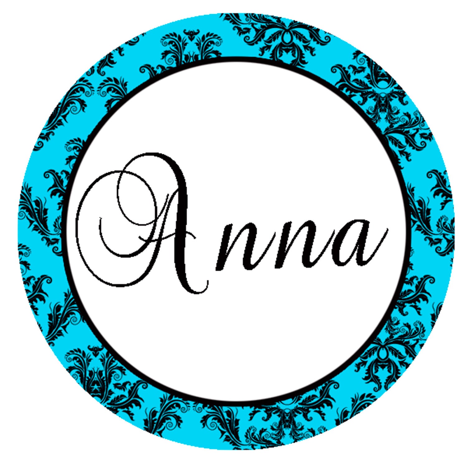 Turquoise Damask Tag Thank You Label Bridal Shower Wedding Sweet 16 Sticker