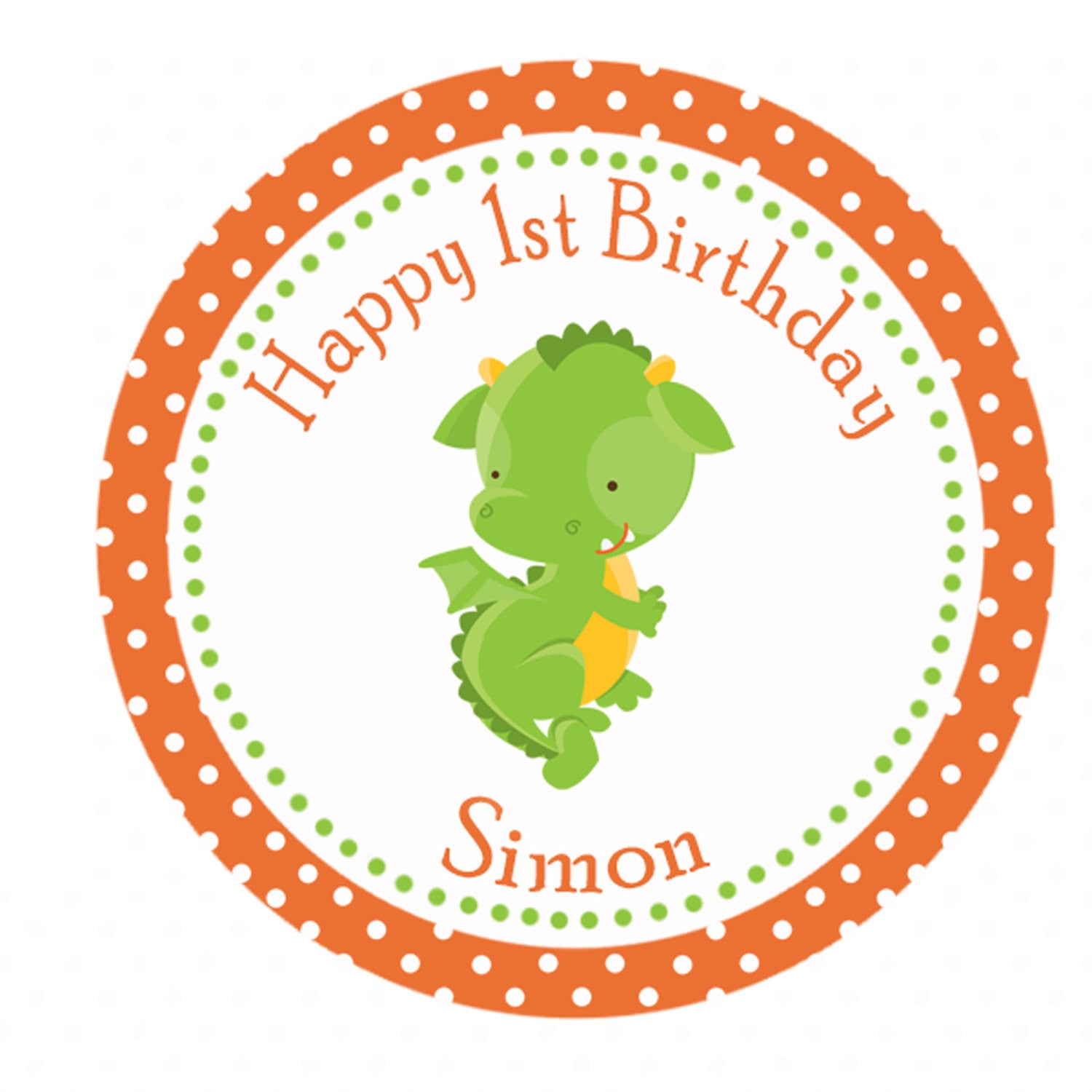 Dragon Birthday Thank You Label Baby Shower Favor Tag Orange