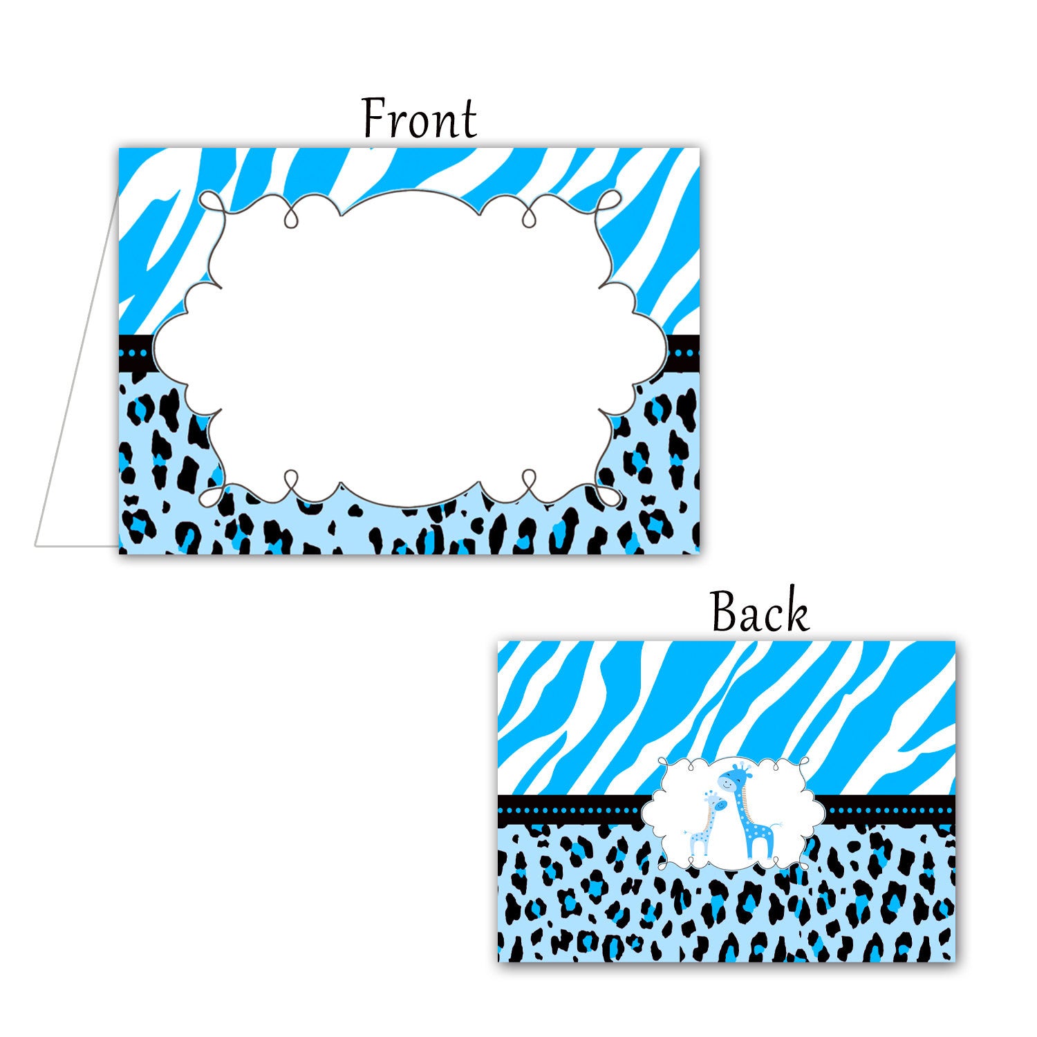 Blue Giraffe Jungle Buffet Blank Tent Cards