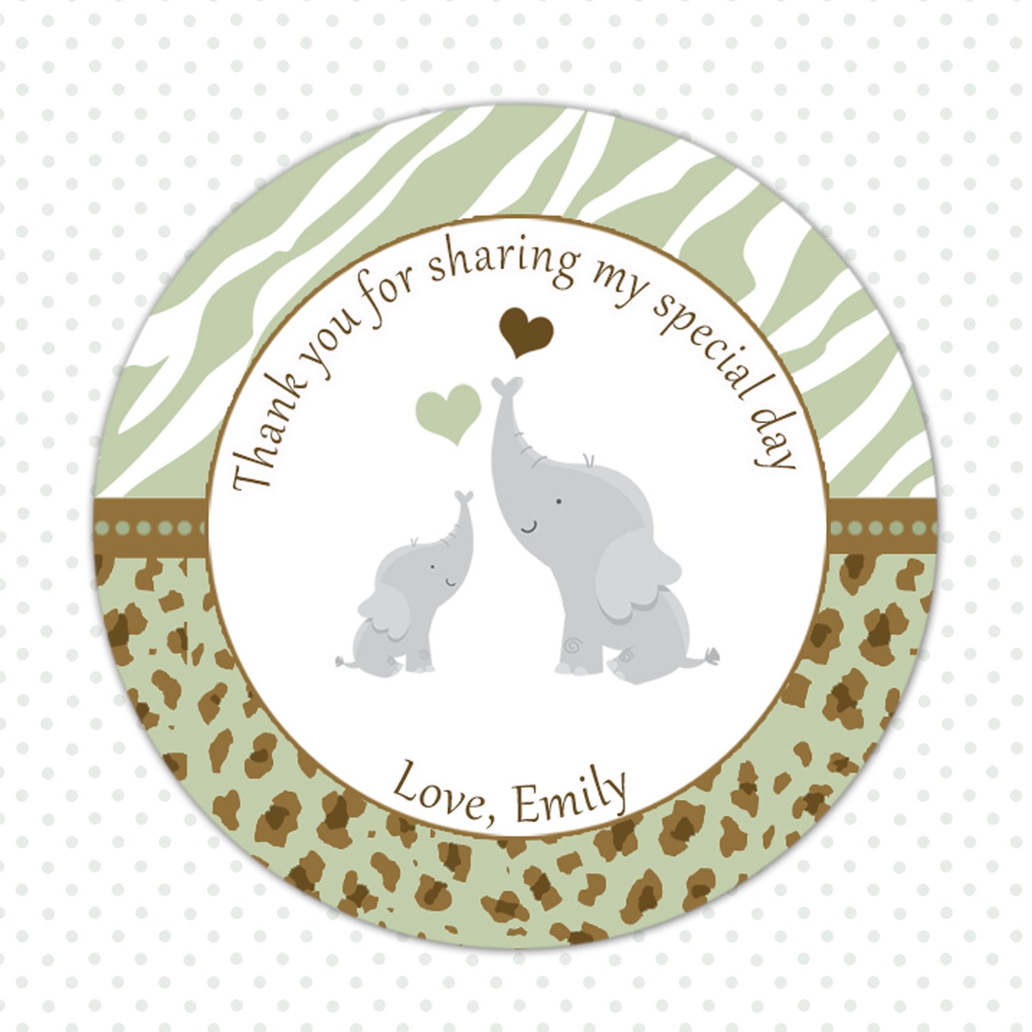 Elephant Thank You Tags Favor Labels Sage Green Camo Baby Shower