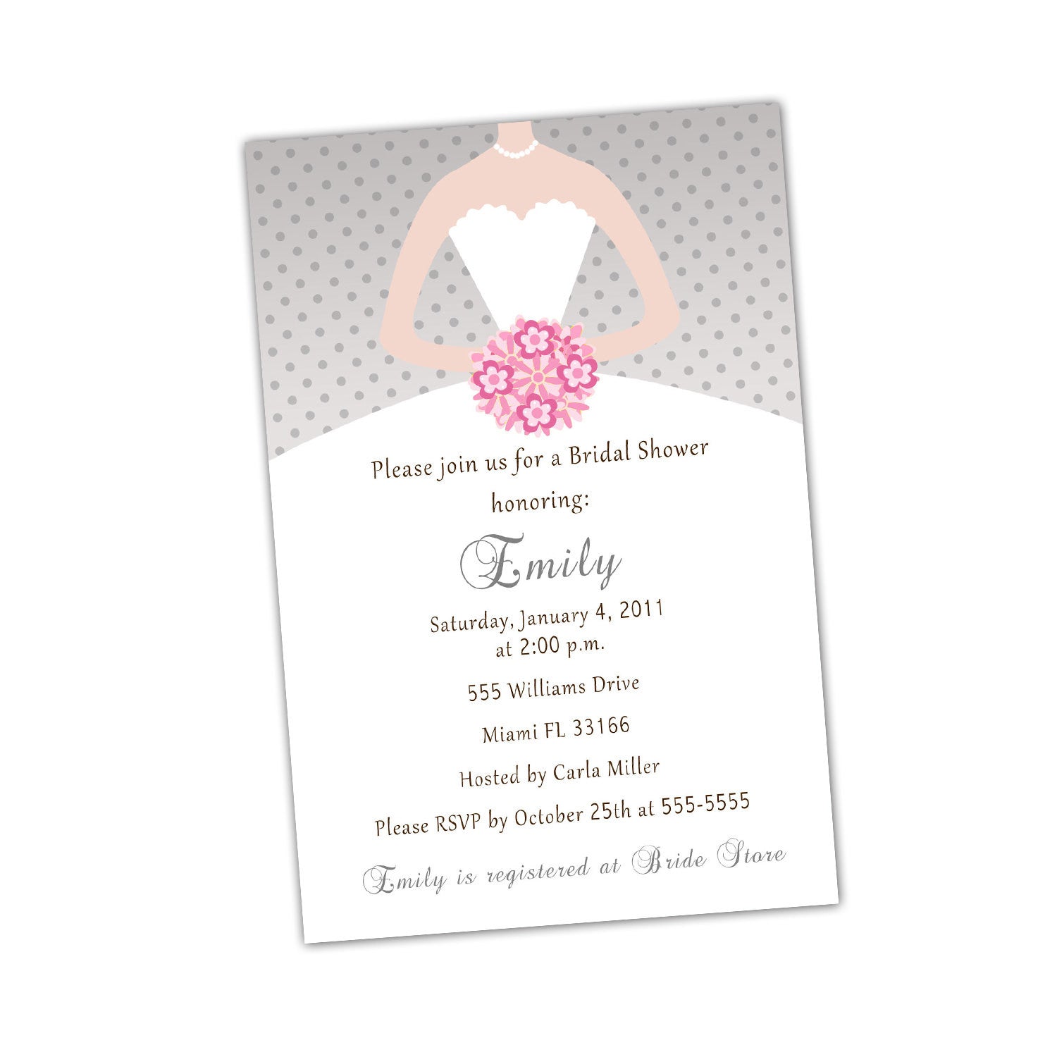 Dress Invitation Bridal Shower Sweet 16 Silver Pink