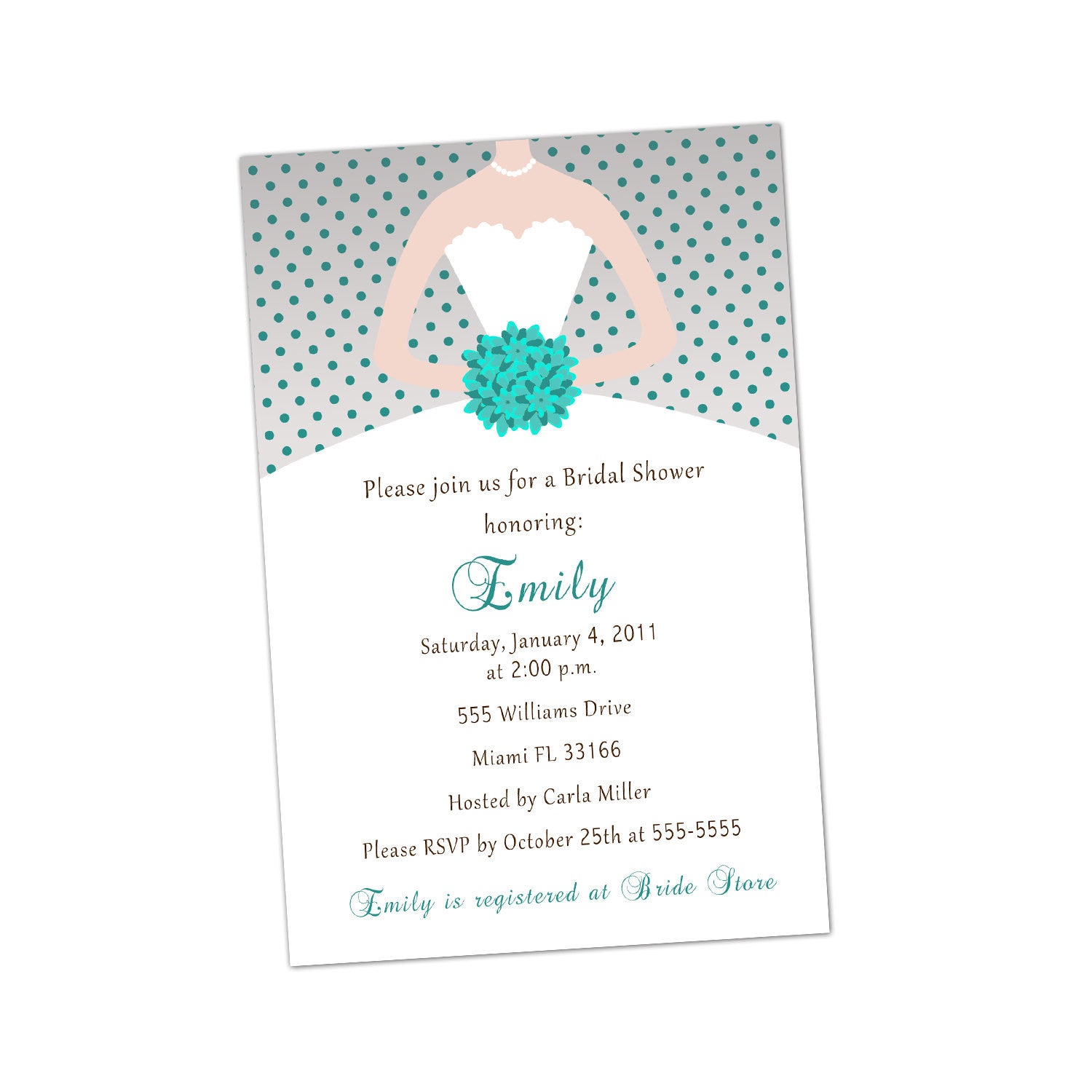 Grey Turquoise Teal Dress Bride Bridal Shower Invitations