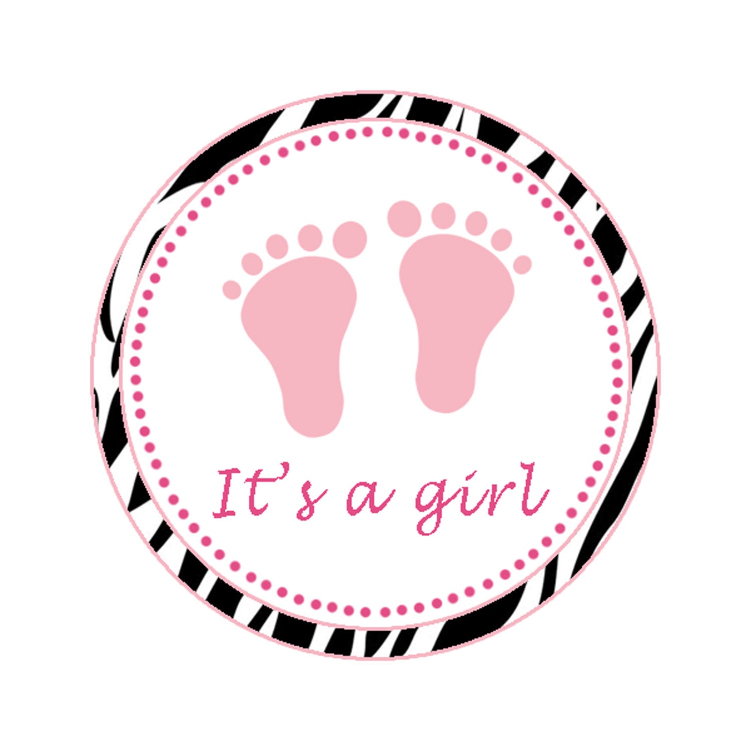 Footprints Black Pink Zebra Baby Shower Favor Label Tag Printable