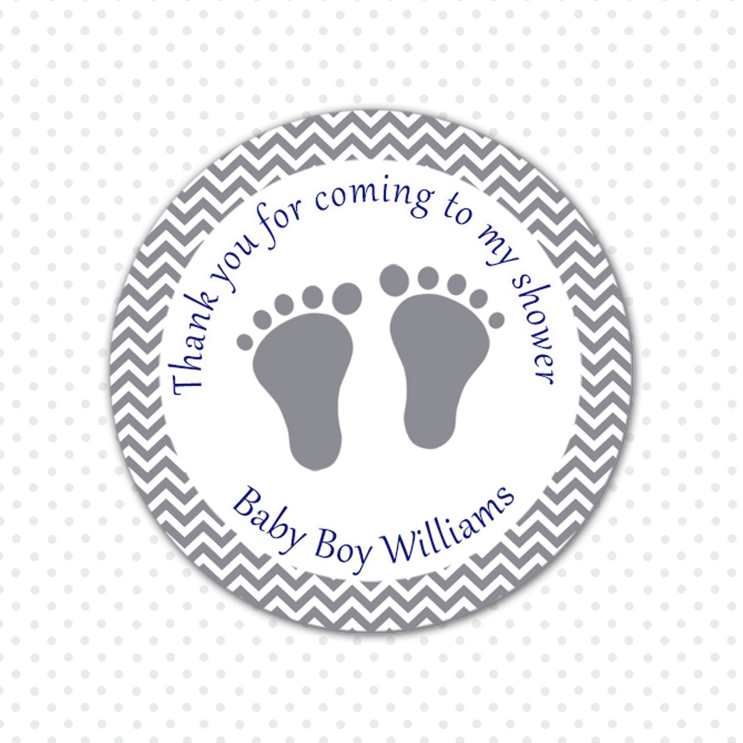 Grey Chevron Baby Boy Shower Thank You Tag Sticker Label