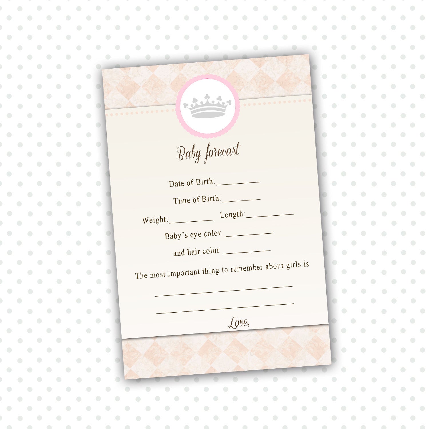 Princess Baby Forecast Card Baby Shower Game
