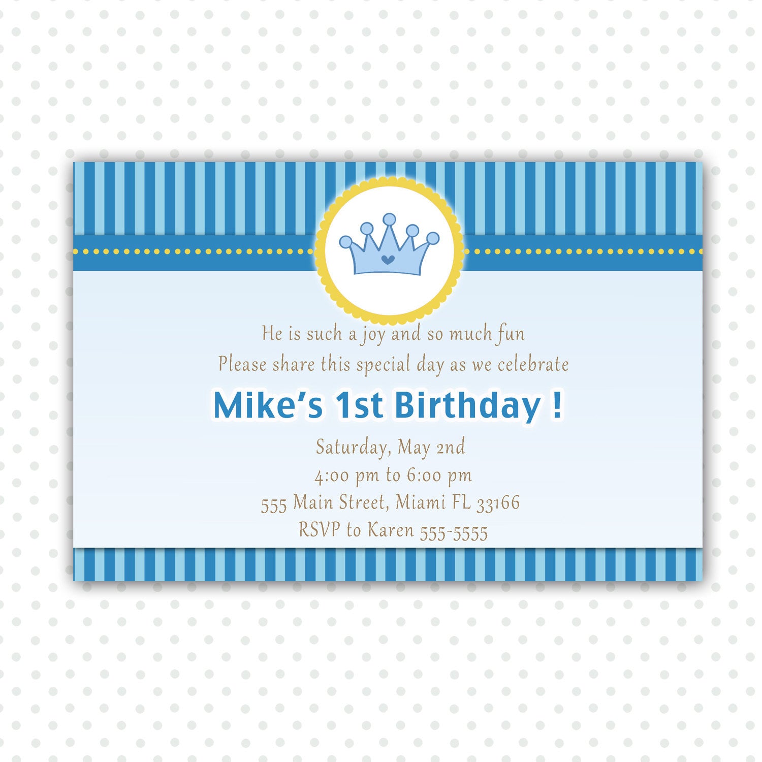 prince invitation baby boy shower yellow blue